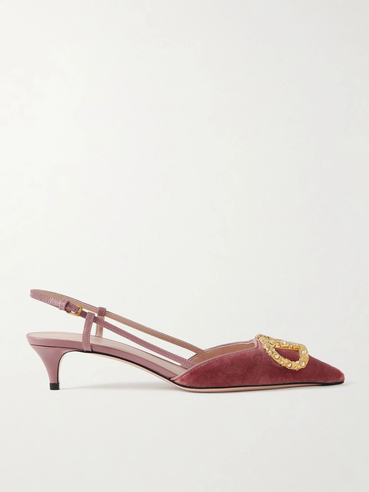 Valentino os11x0126 VLogo Trimmed Embellished Velvet Slingback in Pink Size US 9 / IT 39 - 1 Thumbnail