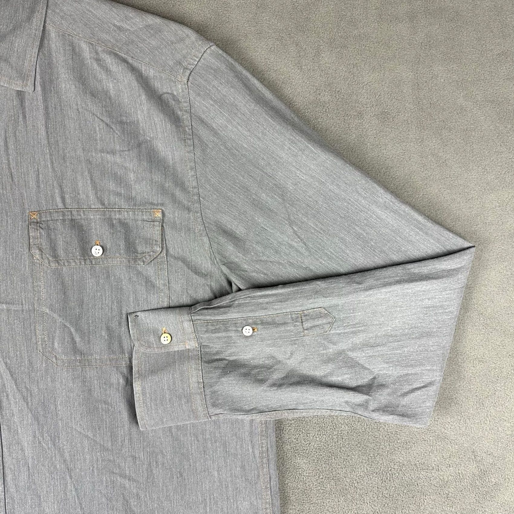 J.McLaughlin J McLaughlin Shirt Mens M Gray Chambray Denim Long Sleeve Button Up EUC Size US M / EU 48-50 / 2 - 6 Thumbnail