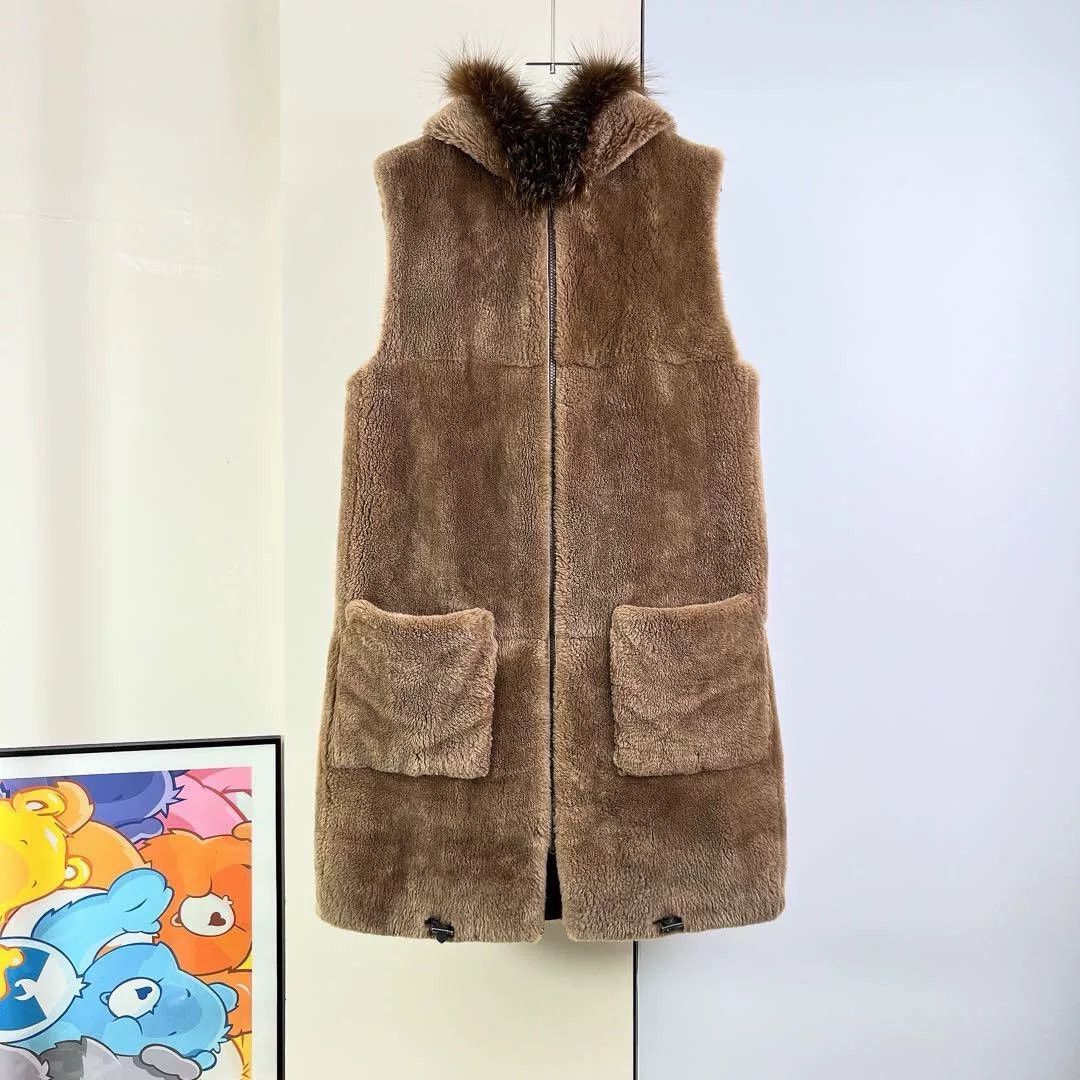 Brunello Cucinelli Brown Fur Hooded Vest