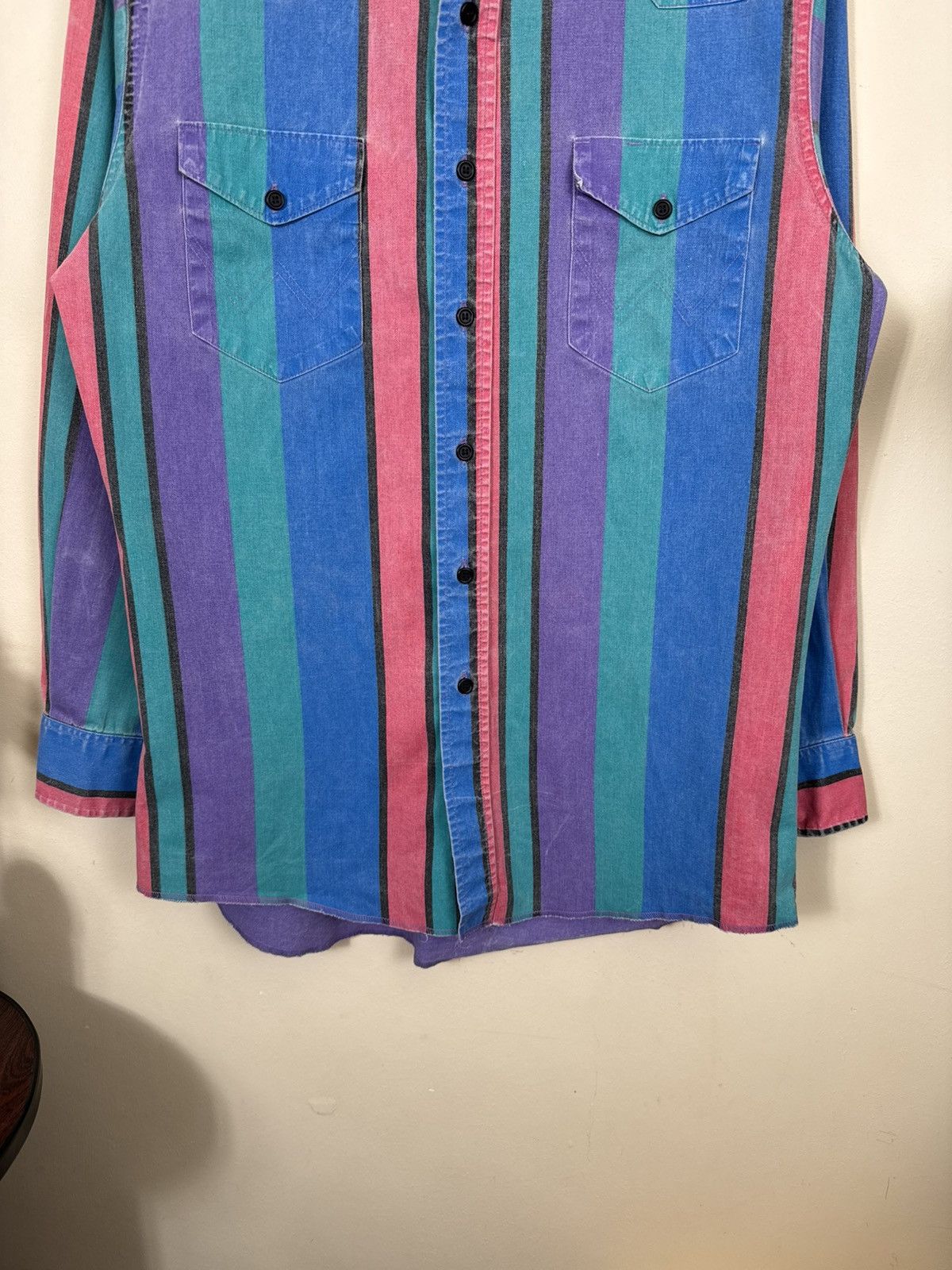 Vintage VTG Wrangler brushpopper multi bold stripe shirt 15.5 - 33 Size US M / EU 48-50 / 2 - 13 Thumbnail