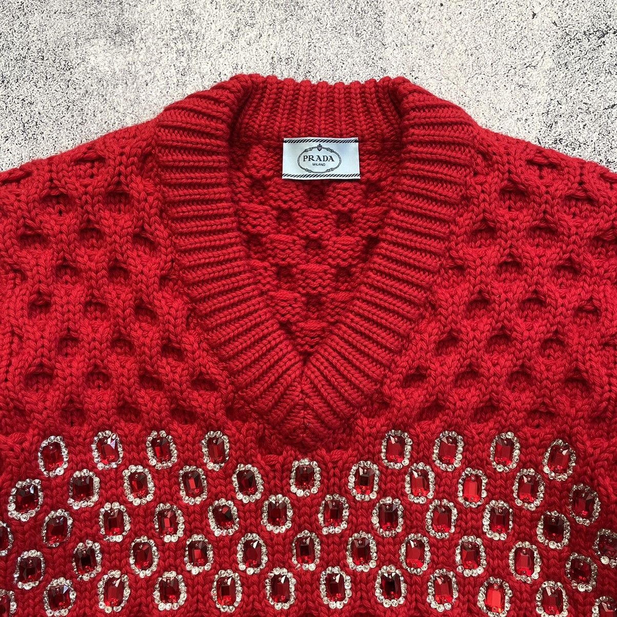 Prada Prada Crystal Embellished Wool Knit Sweater Red Limited Size S / US 4 / IT 40 - 5 Thumbnail
