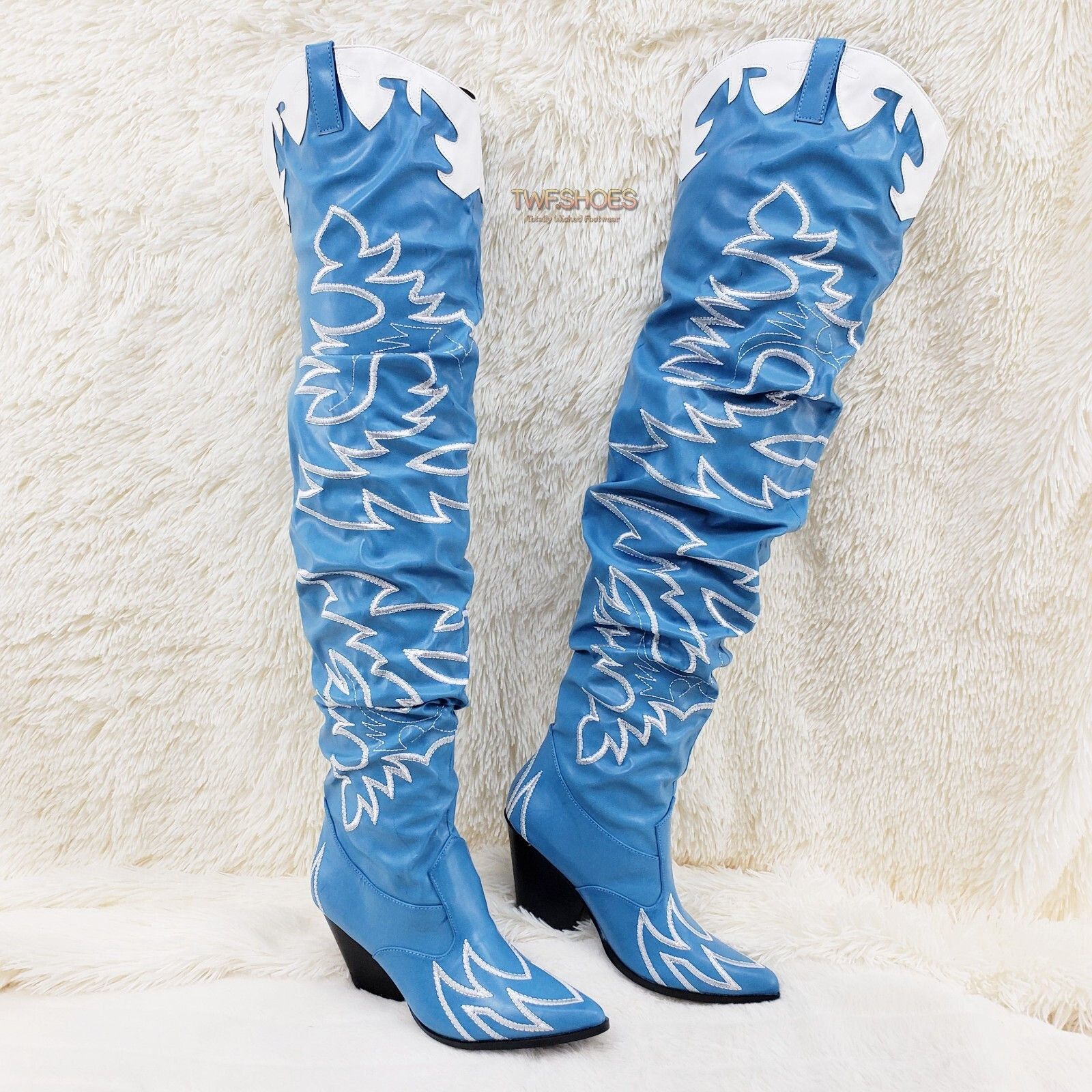 Other Kelsey 21 Rock Star Turquoise & White Western Slouch OTK Thi Size US 11 / IT 41 - 2 Thumbnail