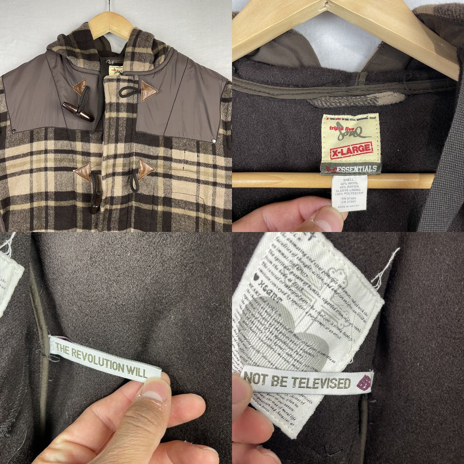 Vintage VINTAGE Triple Five Soul Duffle Coat Womens XL Brown Tan Plaid Wool Hooded Toggle Jacket Size XL / US 12-14 / IT 48-50 - 8 Thumbnail