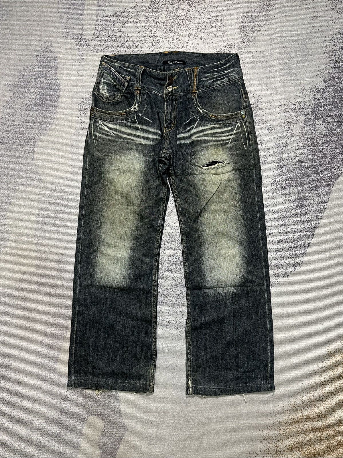 PPFM Japanese Brand Root Three Distressed Jeans Size US 30 / EU 46 - 1 Thumbnail
