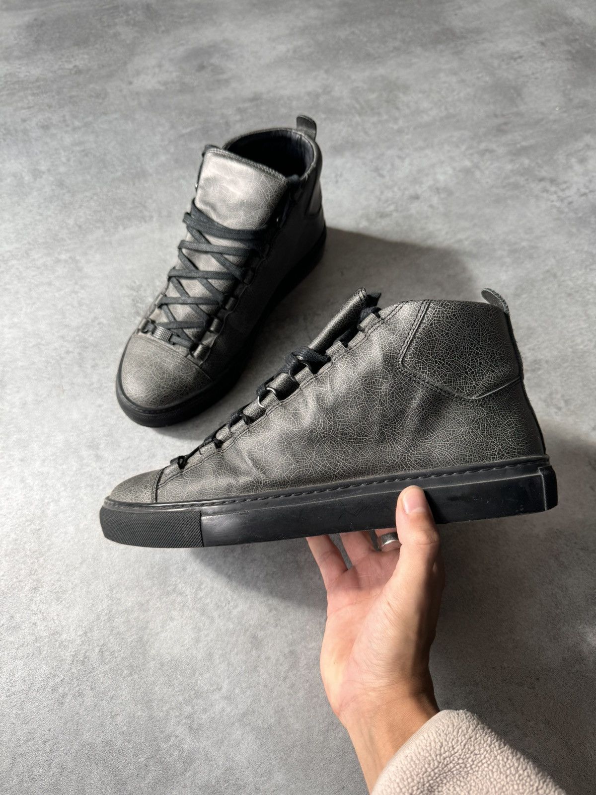 Balenciaga Arena High Cracked Grey Print Sneakers Footwear