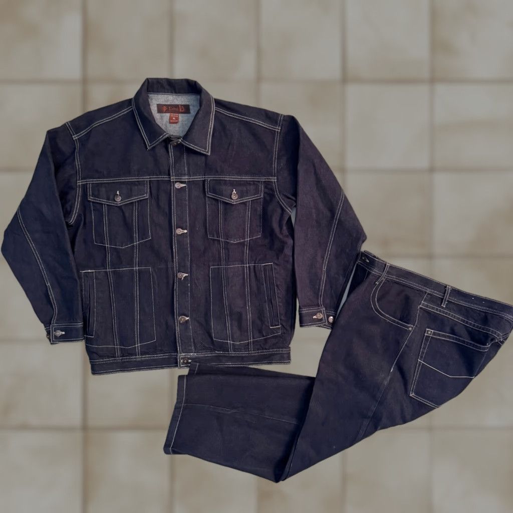 Denime GODBODY Denim Jacket & Baggy Jeans XL 40x32 Dark Blue Button Up Denim Jacket Size US 36 / EU 52 - 1 Thumbnail