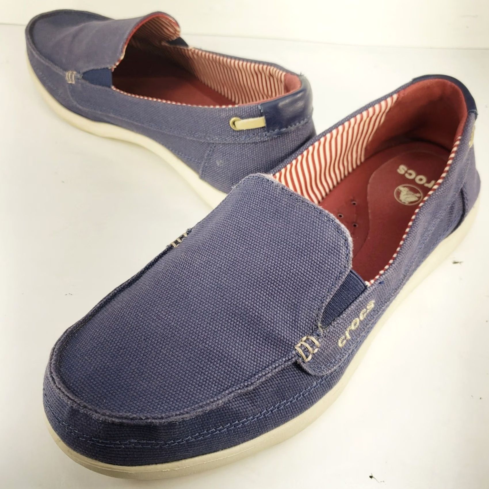 Crocs Crocs Loafers Walu Nautical Navy Blue Canvas 10 Women Slip On Round Toe Cushy Interior Lightweight Breathable Logo Textile Upper Size US 10 / IT 40 - 2 Thumbnail