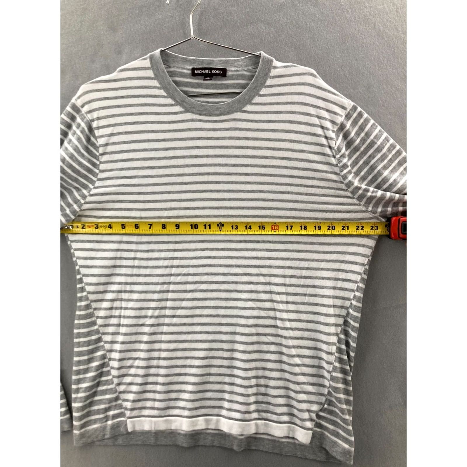 Michael Kors Michael Kors Sweater Mens XL Gray White Striped Crew Neck Pullover Casual Knit Tight-Knit Long Sleeve Regular Fit Size US XL / EU 56 / 4 - 2 Thumbnail