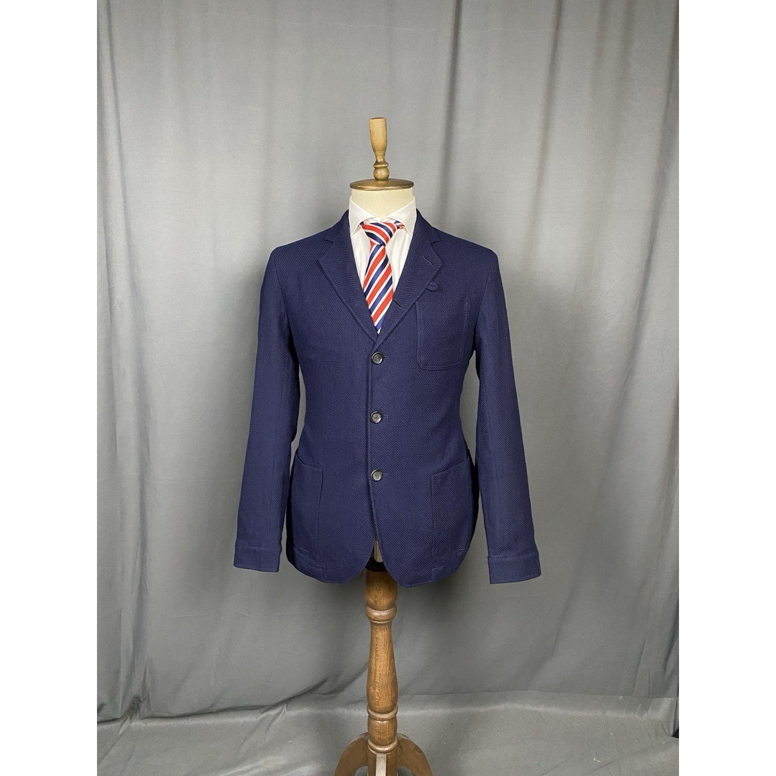 Oliver Spencer Oliver Spencer Herringbone Structured Blue Wool Blazer Sport Size 42R - 3 Thumbnail