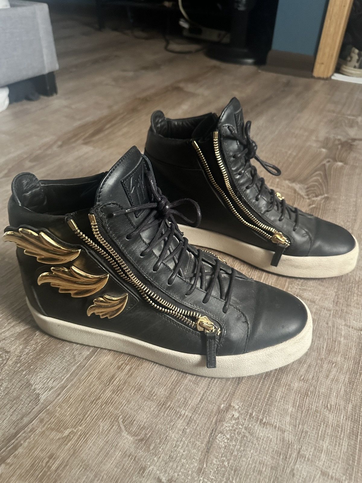 High top triple gold wings leather sneakers giuseppe zanotti