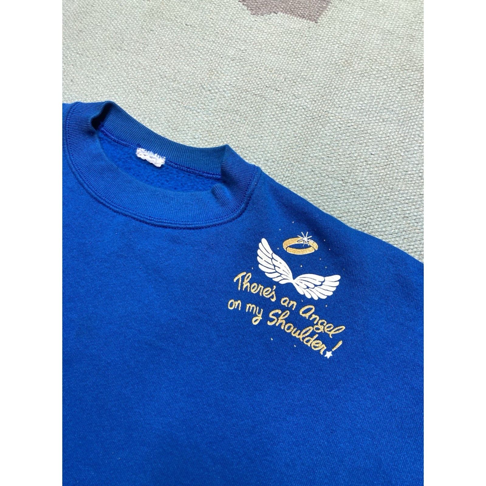 Vintage VINTAGE 90s Angel Crewneck Sweatshirt - Blue, XL, Mens, Pullover, Regular Size, Adults, There’s an Angel on My Shoulder, Cute, Sweatshirt Size US XL / EU 56 / 4 - 2 Thumbnail