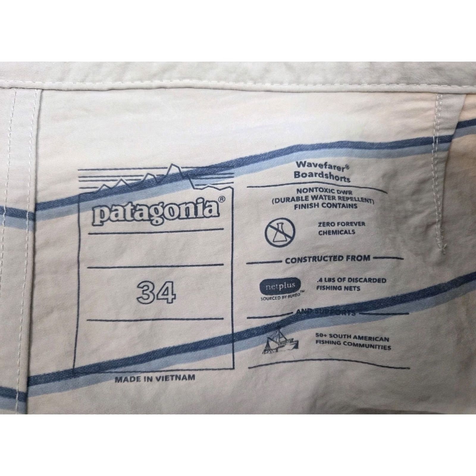 Patagonia Patagonia Wavefarer Boardshorts Mens Beige Blue Striped Zipper Drawstring Pockets Back Pocket 36/7" Regular Nylon Canvas Beach Surfing Casual Size ONE SIZE - 2 Thumbnail