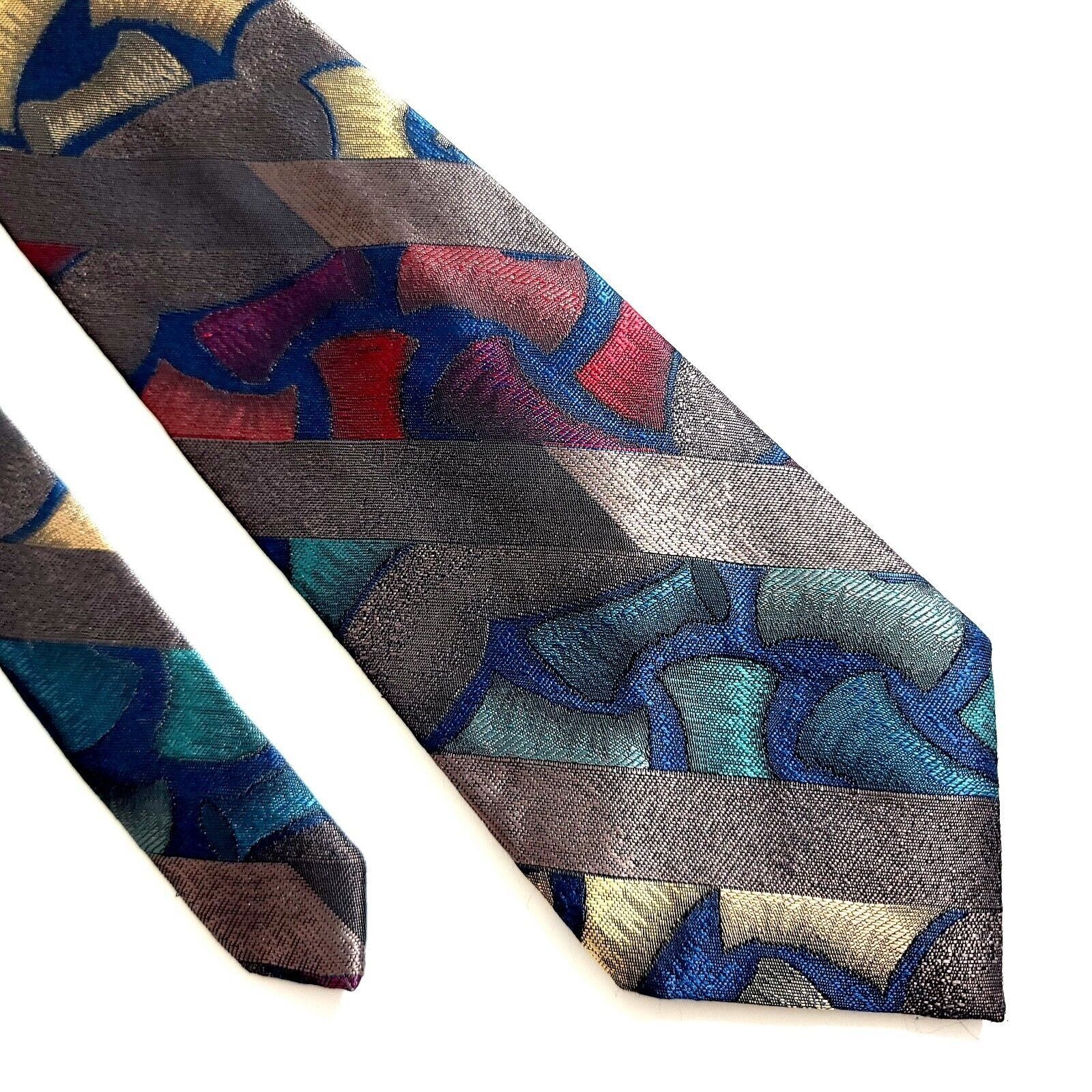Van Heusen Van Heusen Editions Polyester Silk Brown Teal Metallic Print Size ONE SIZE - 1 Thumbnail