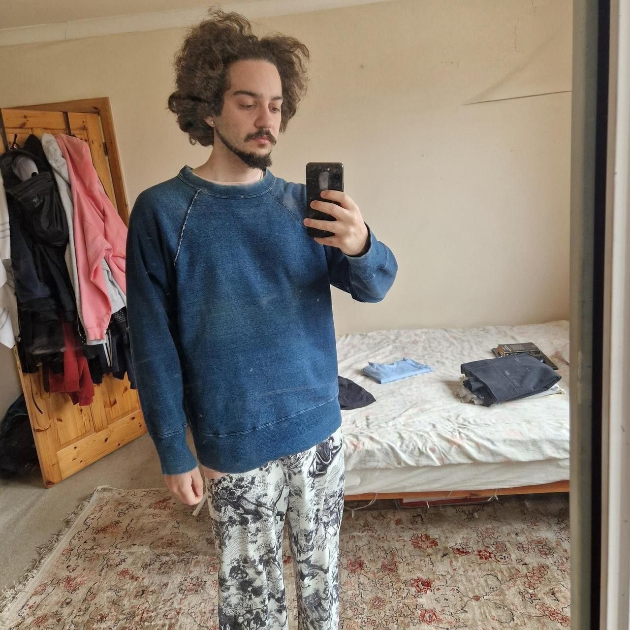 45rpm vintage 45RPM indigo dyed loop wheel raglan sweatshirt Size US XL / EU 56 / 4 - 7 Thumbnail