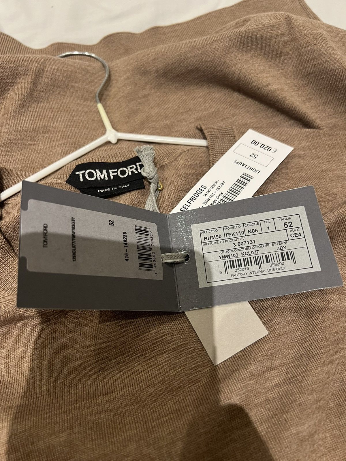 Tom Ford TOM FORD FINE GAUGE MERINO CREWNECK LIGHTTAUPE BROWN SIZE 52 Size US L / EU 52-54 / 3 - 11 Thumbnail