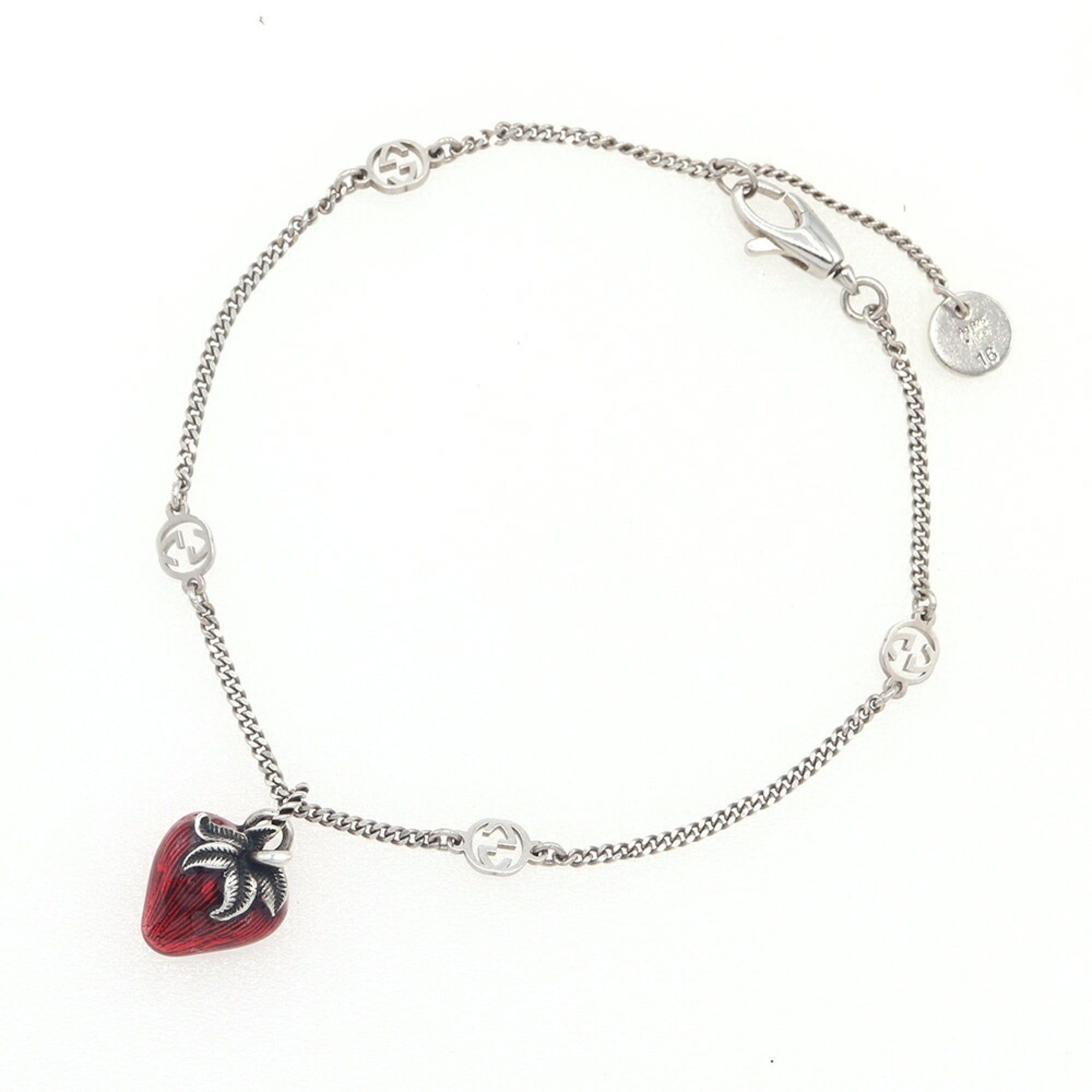 Gucci Bracelet, Interlocking G, Sv Sterling Silver 925, Strawberry Design, Women's, Gucci