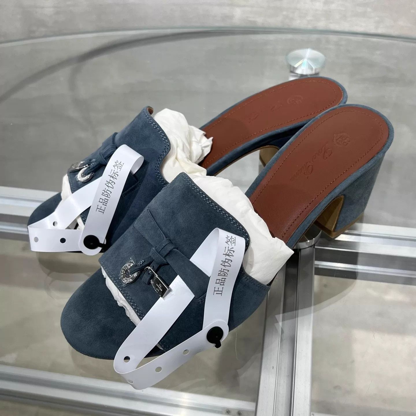 Loro Piana Loro Piana Denim Blue Heeled Slippers 38 Size US 7.5 / IT 37.5 - 2 Thumbnail