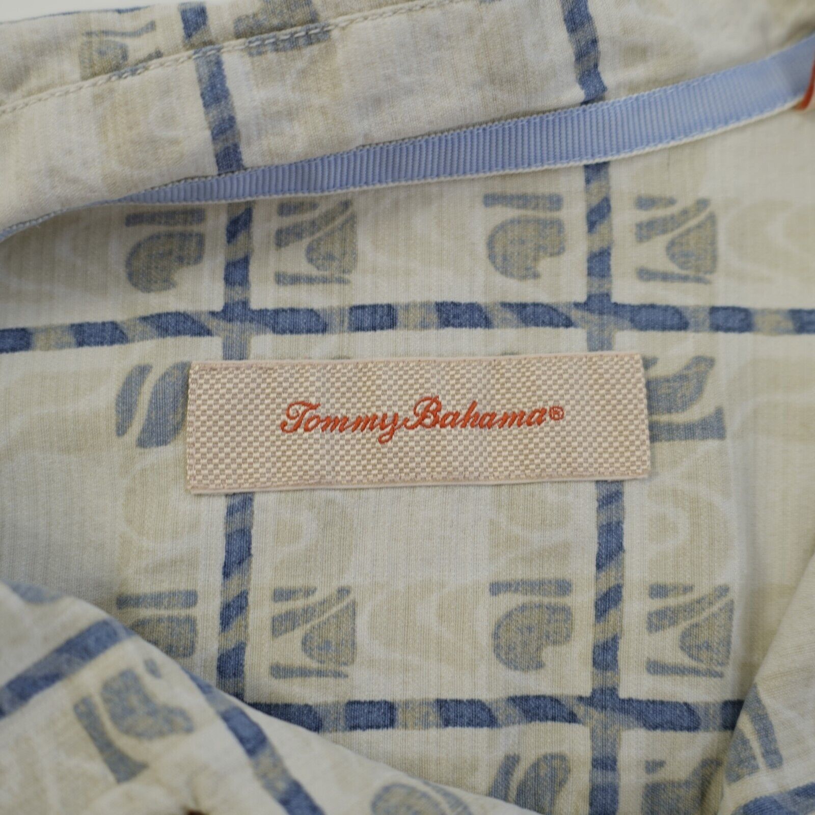 Tommy Bahama Tommy Bahama XL Cream Blue 100% Silk Short Sleeve Hawaiian D Size US XL / EU 56 / 4 - 8 Thumbnail