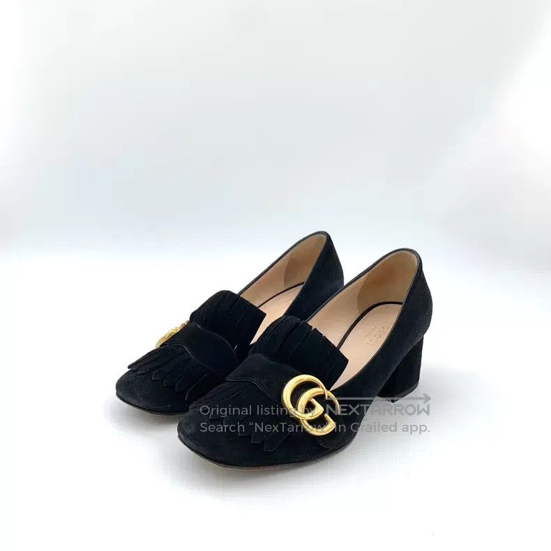 Gucci Gucci Black double G logo square toe thick heel high heels Size US 5.5 / IT 35.5 - 1 Thumbnail