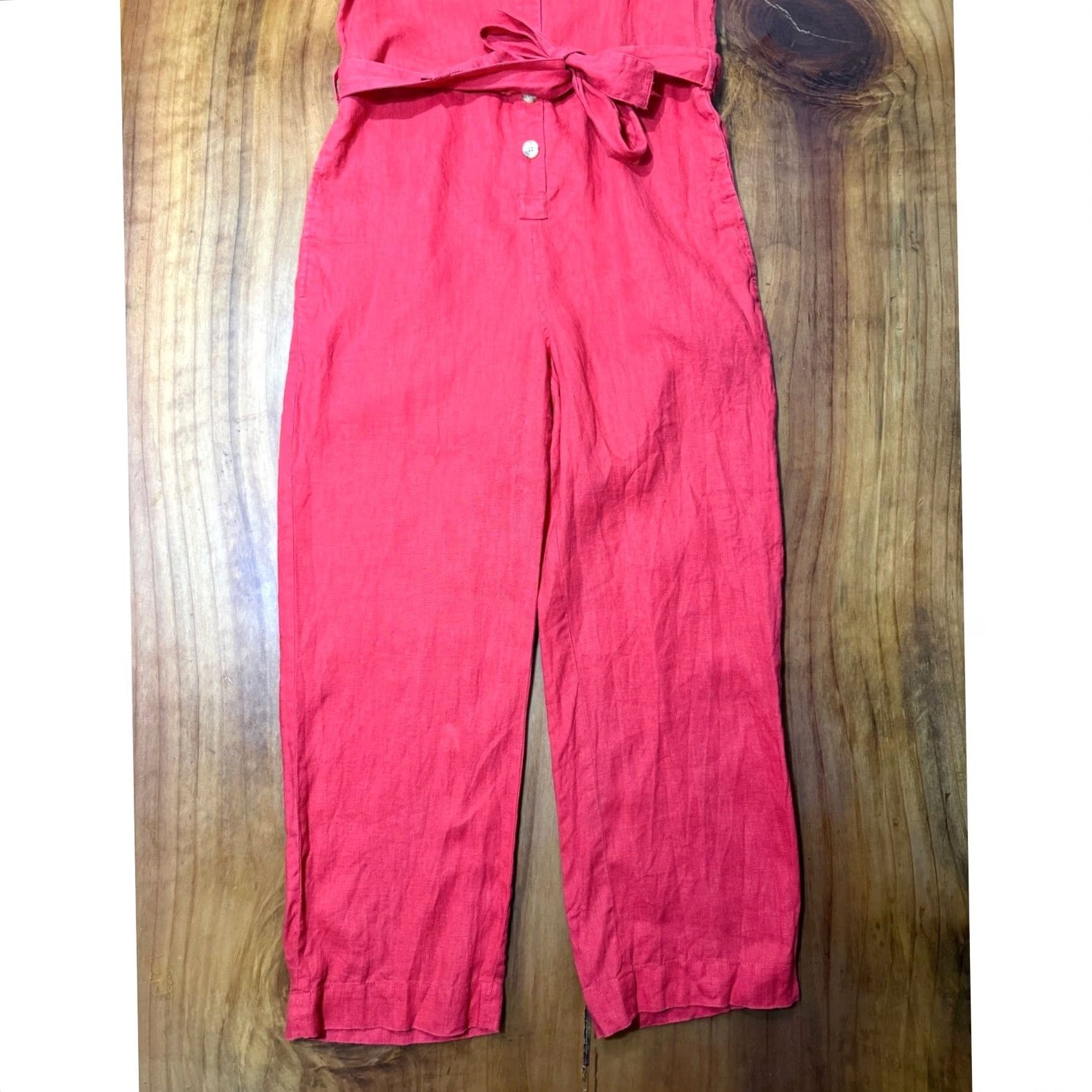 Everlane Everlane Tie Womens 0 Red Women Jumpsuit Linen Button waist Short sleeve JJ22 Size 25" / US 0 / IT 36 - 3 Thumbnail