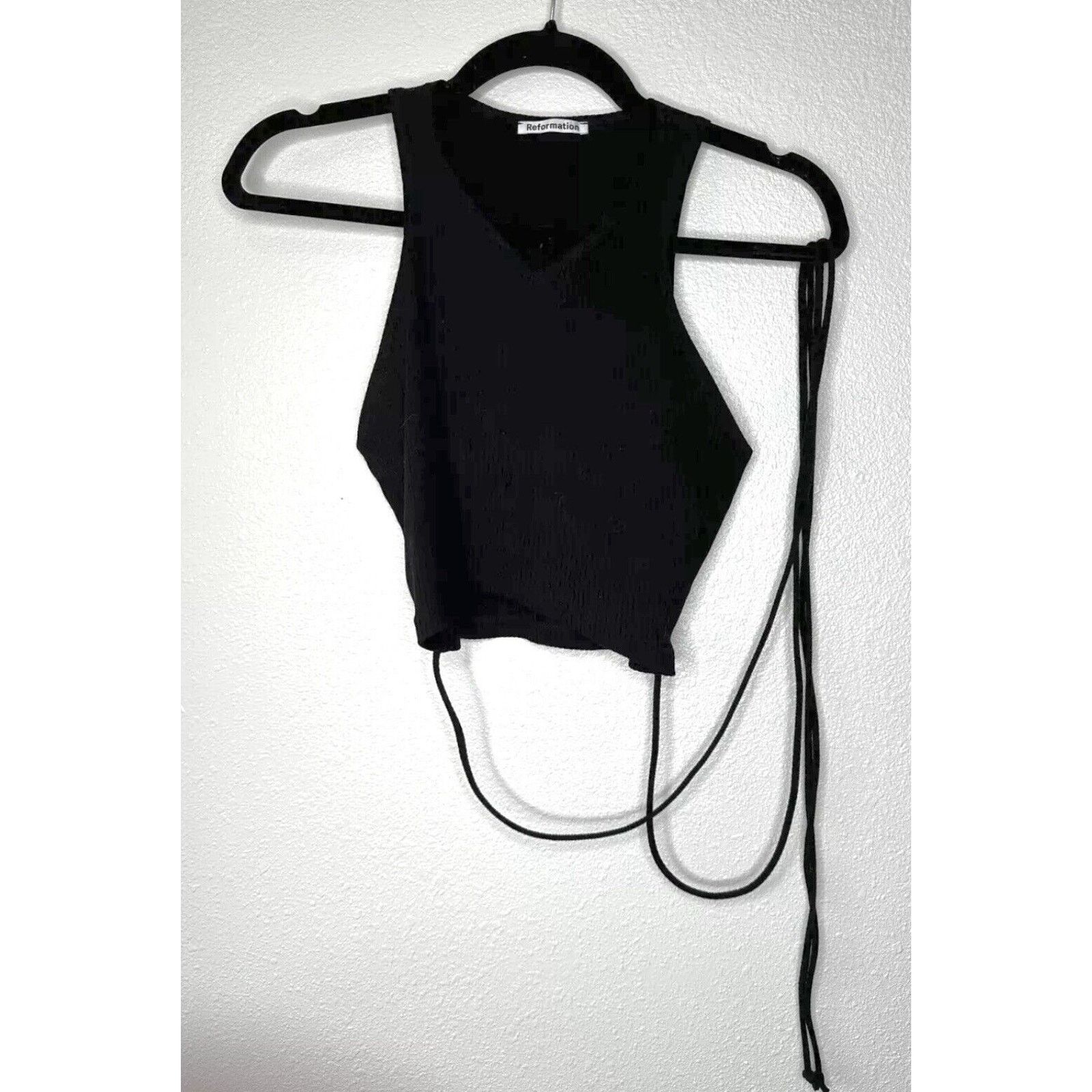 Reformation Reformation Black Knit V-Neck Crop Tank Tie Wrap Waist S Size S / US 4 / IT 40 - 3 Thumbnail