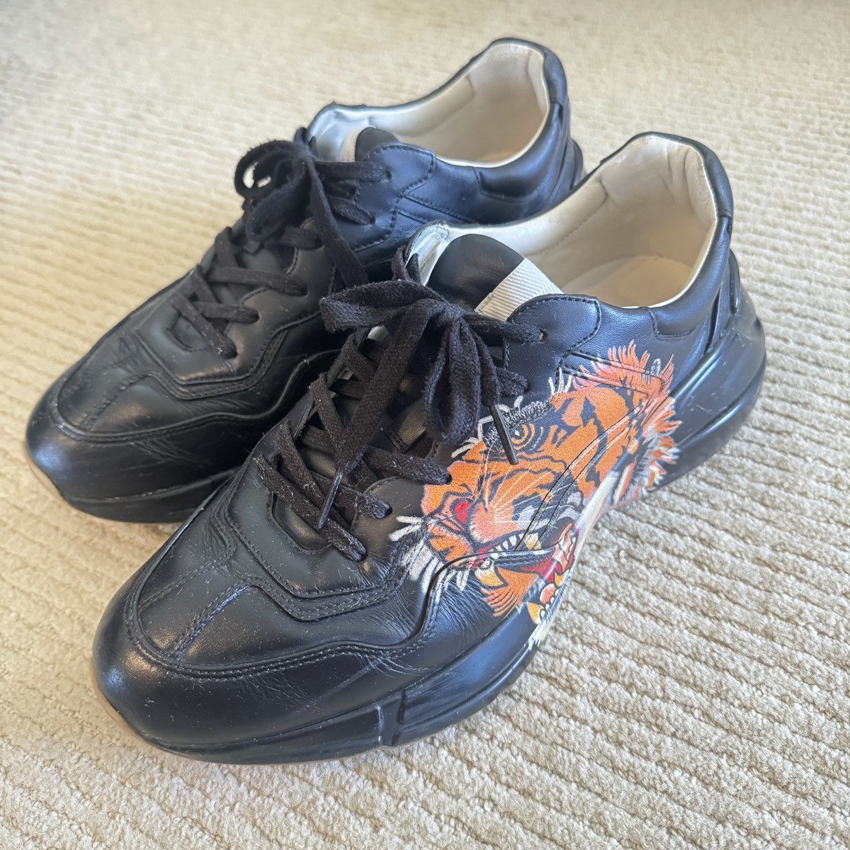 Gucci Rhyton 2020 Tiger Black Leather Low Top Sneakers Preowned ? Gucci Rhyton size 10UK for $325 Check market ? main image 4