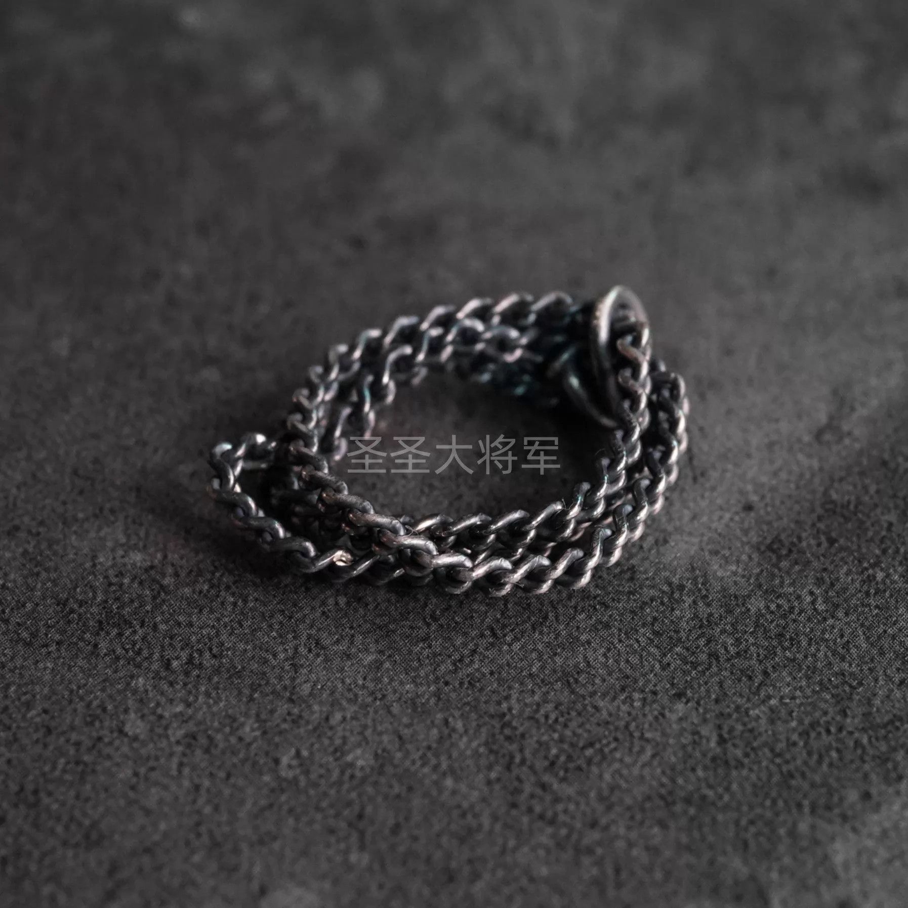 DETAJ Detaj Distressed Star Logo Sterling Silver & Black Rope Ring Size ONE SIZE - 2 Thumbnail