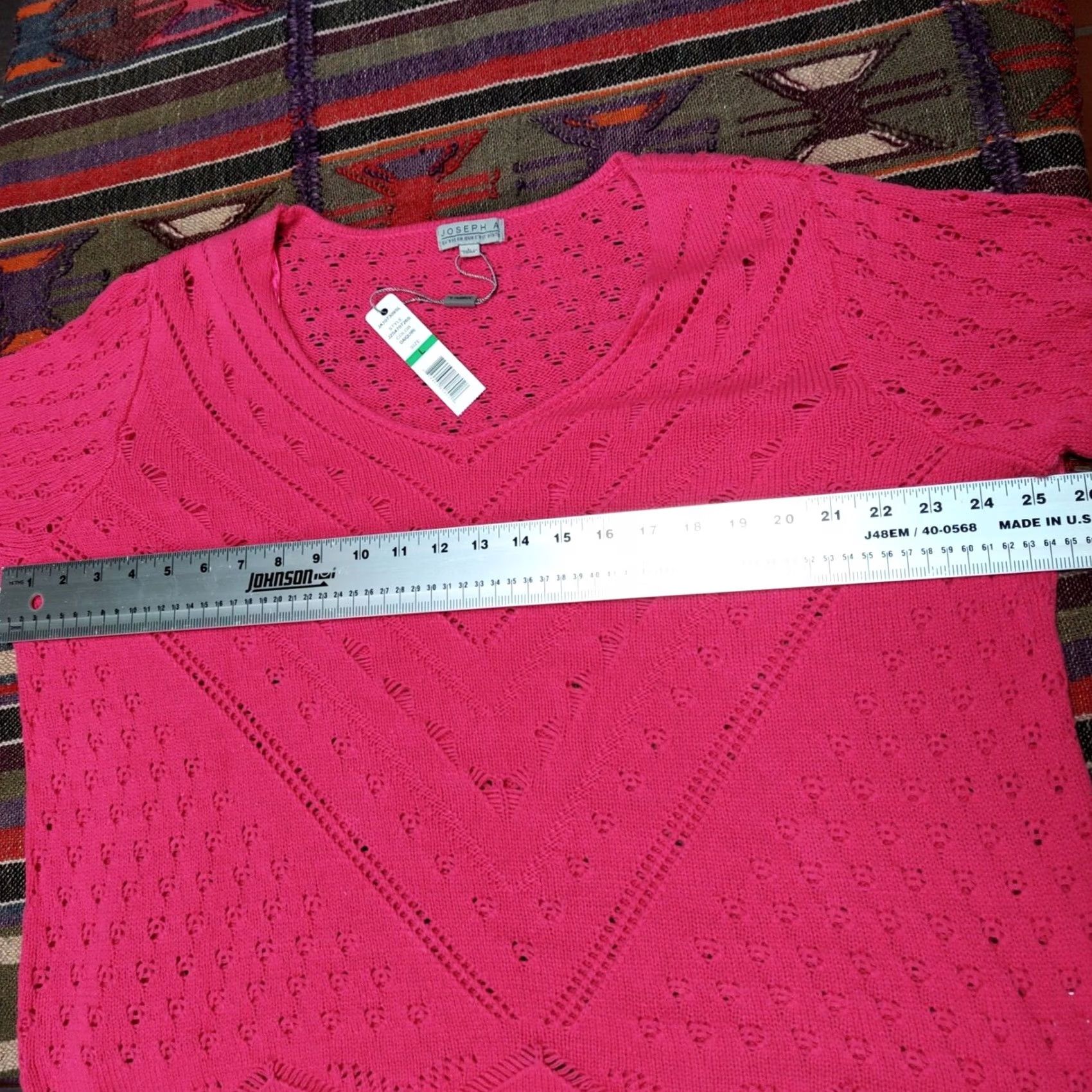 Vintage JOSEPH A Womens Daquiri Pink Pointelle Scalloped Sweater Large 3/4 Sleeve Women Pink Shirt Pullover Size L / US 10 / IT 46 - 7 Thumbnail