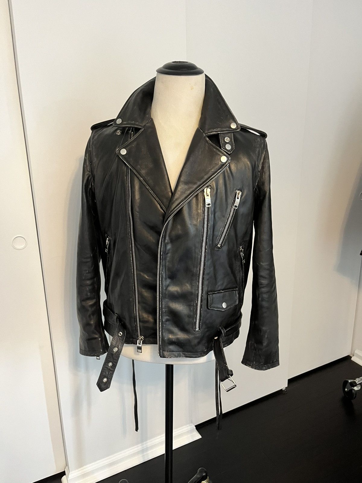 Italian Calf skin vintage distressed leather jacket l17