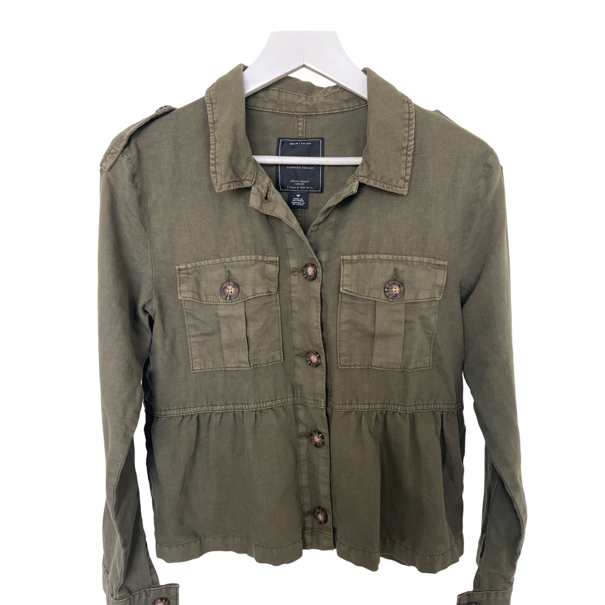 Sanctuary Sanctuary Peplum Jacket Army Green Button-Up Size S / US 4 / IT 40 - 2 Thumbnail