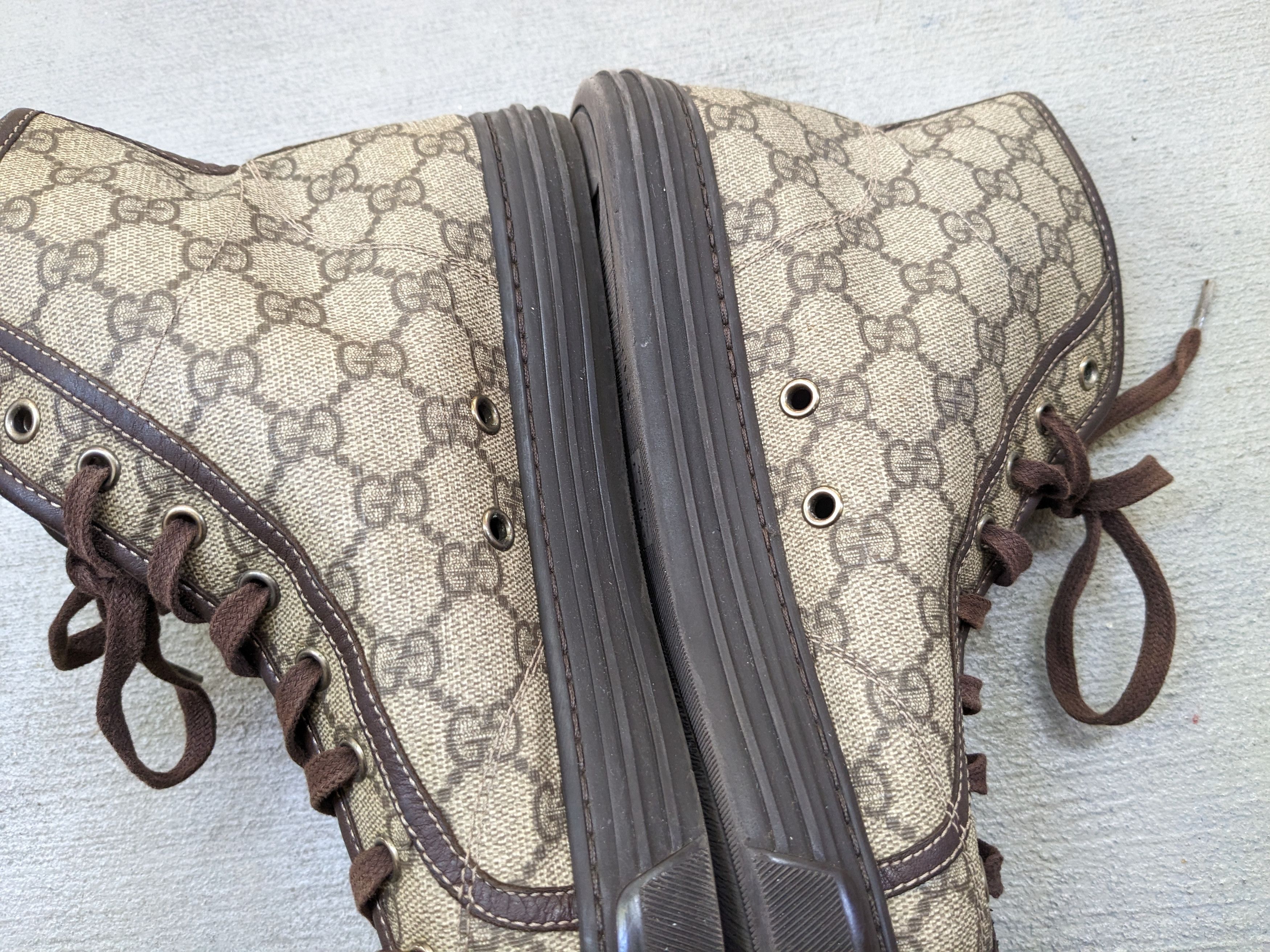 Gucci Gucci High Top Sneakers Brown Leather 10 Lace Up Canvas Size US 10 / EU 43 - 14 Thumbnail