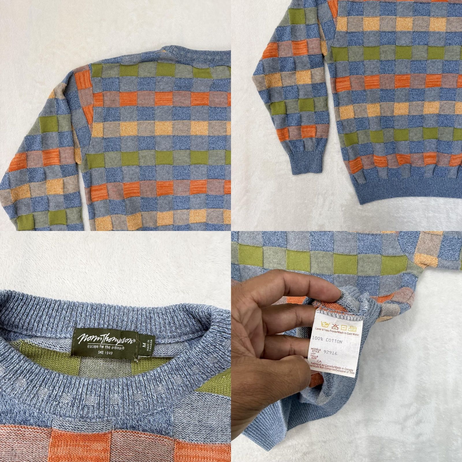 Jim Thompson Norm Thompson Sweater Mens Medium Multicolor Check Knit Crewneck Pullover Size US M / EU 48-50 / 2 - 9 Thumbnail