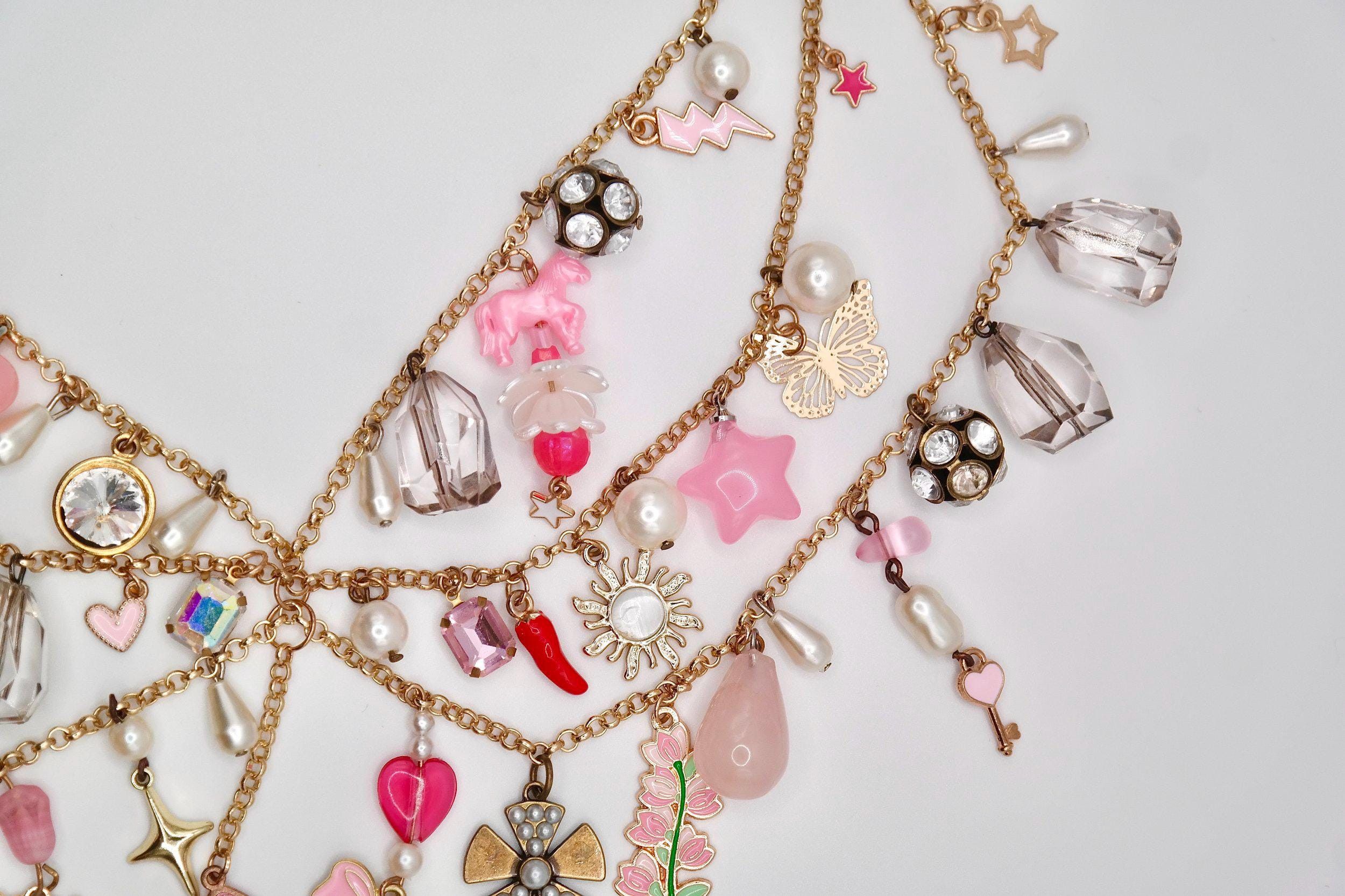 Handmade Manic Pixie Dream Girl Pink & Gold Charm Necklace Size ONE SIZE - 2 Thumbnail