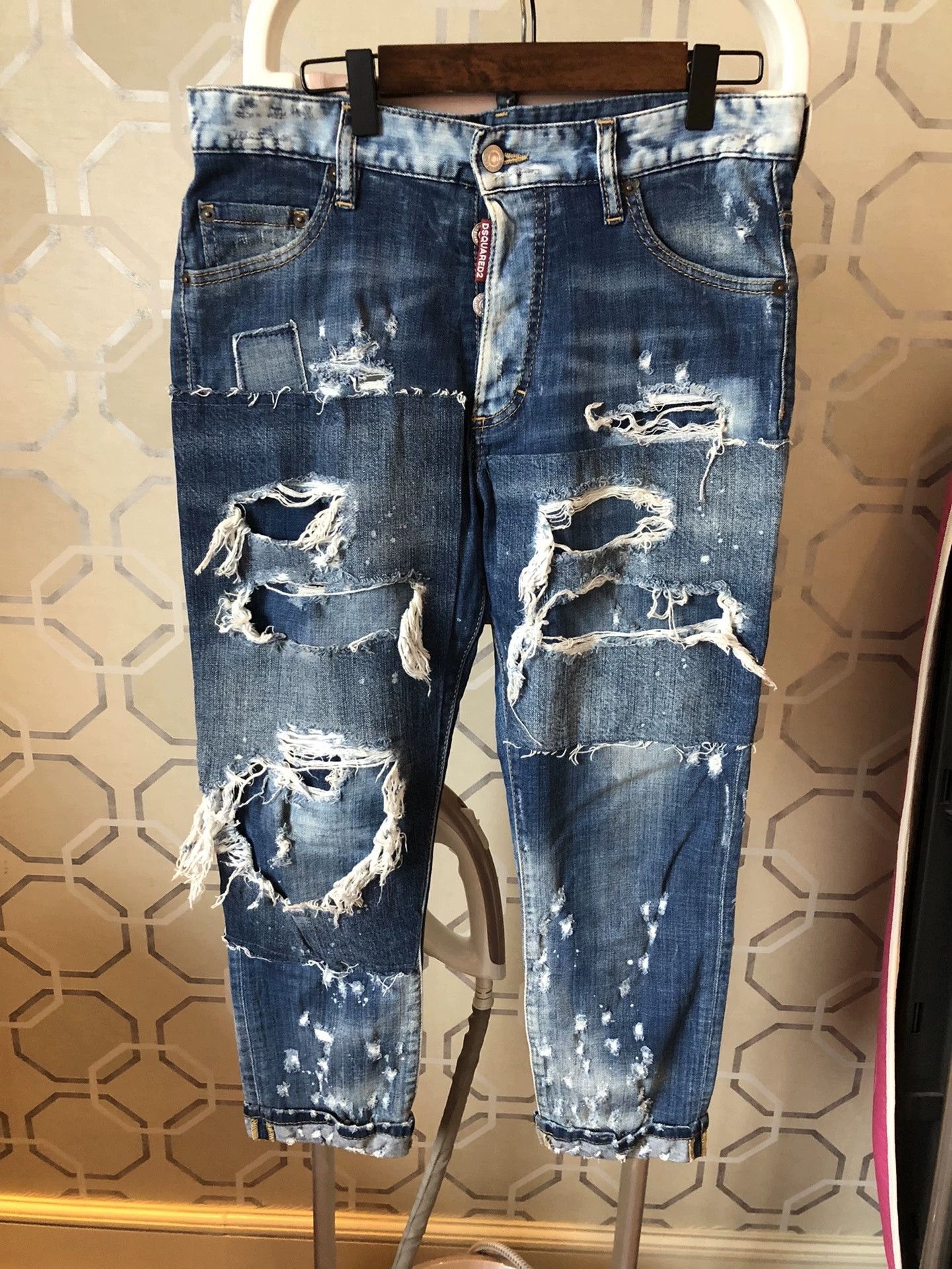 Dsquared2 Dsquared2 Blue Distressed Patched Skinny Jeans Size US 28 / EU 44 - 1 Thumbnail