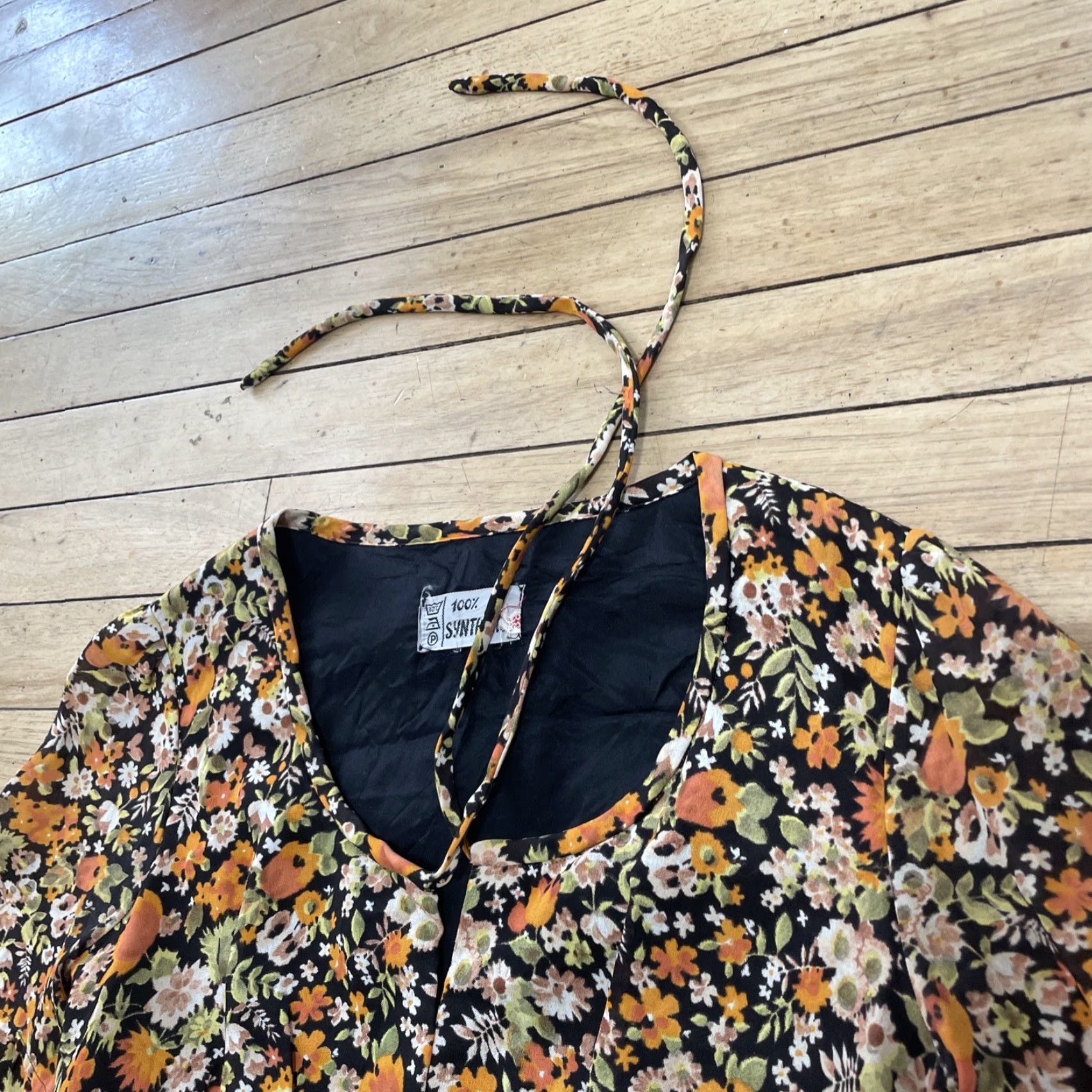 Bell VINTAGE 100% Synthetics VTG Tunic Women 38 Orange Green Floral Bell Sleeve 70s Hippie Shirt Size XS / US 0-2 / IT 36-38 - 6 Thumbnail