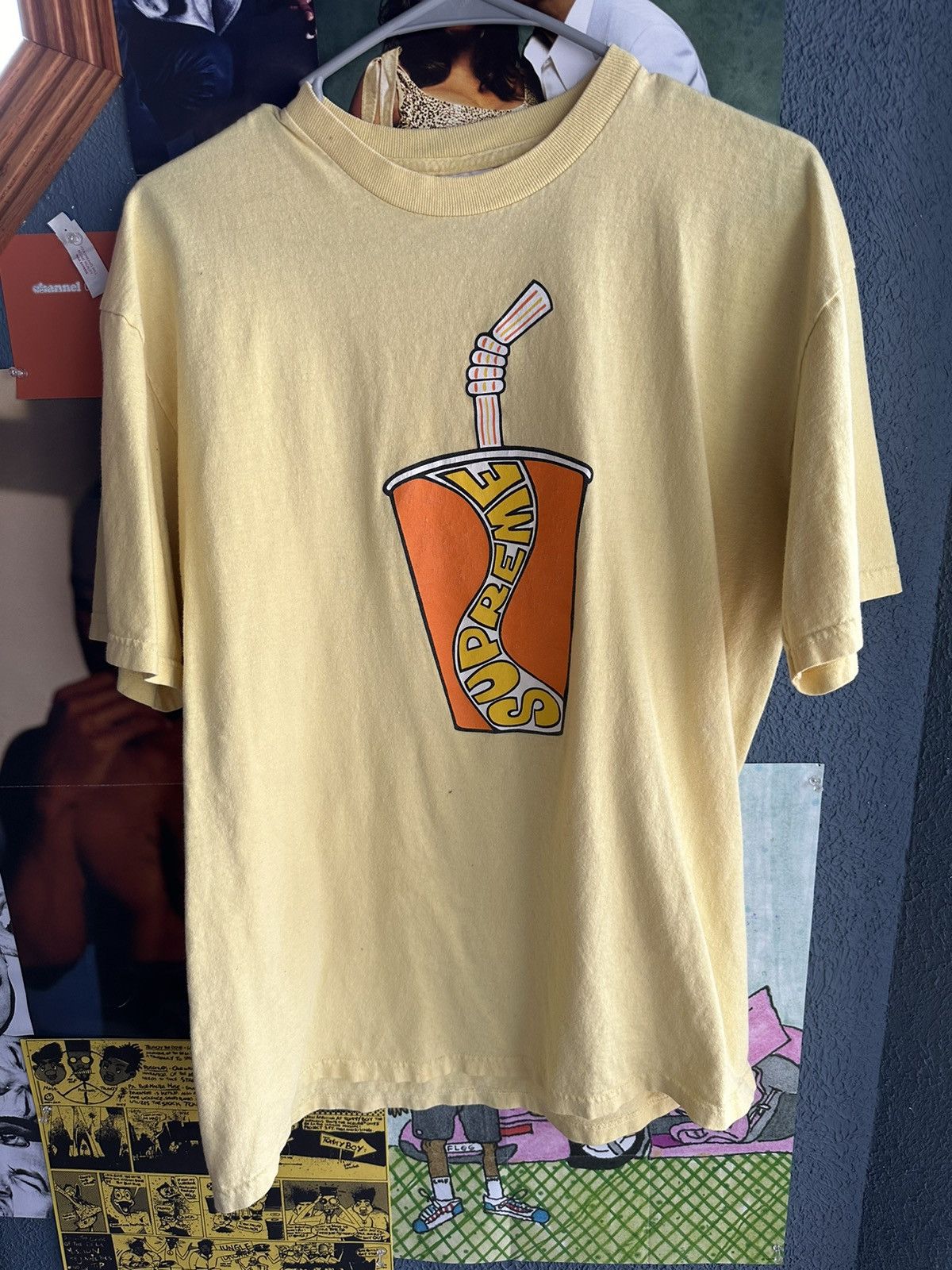 image of 03’ Supreme “Cup” Tee in Yellow, Men's (Size Large)