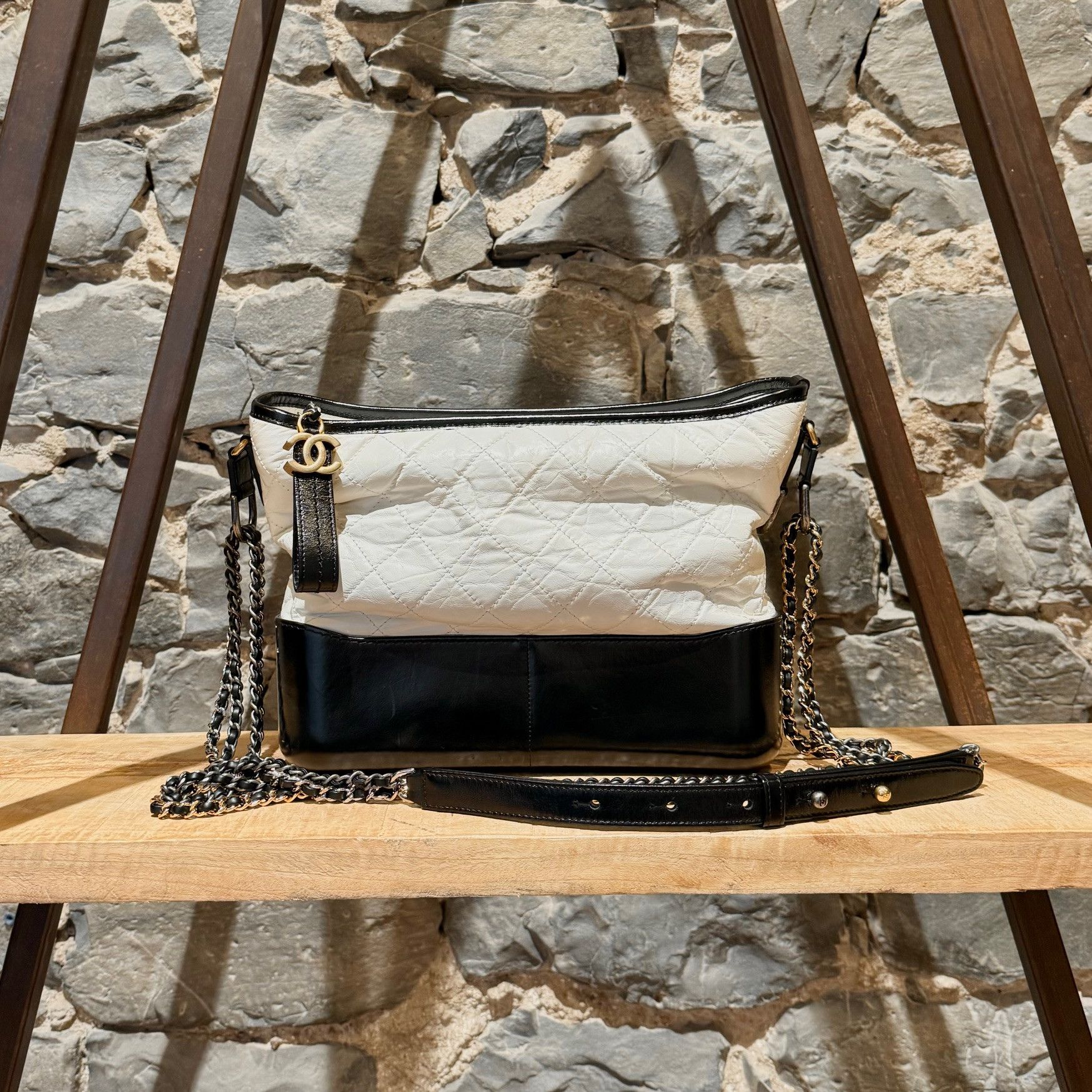Chanel Chanel Ivory Black Lambskin Medium Gabrielle Hobo Bag Size ONE SIZE - 2 Thumbnail