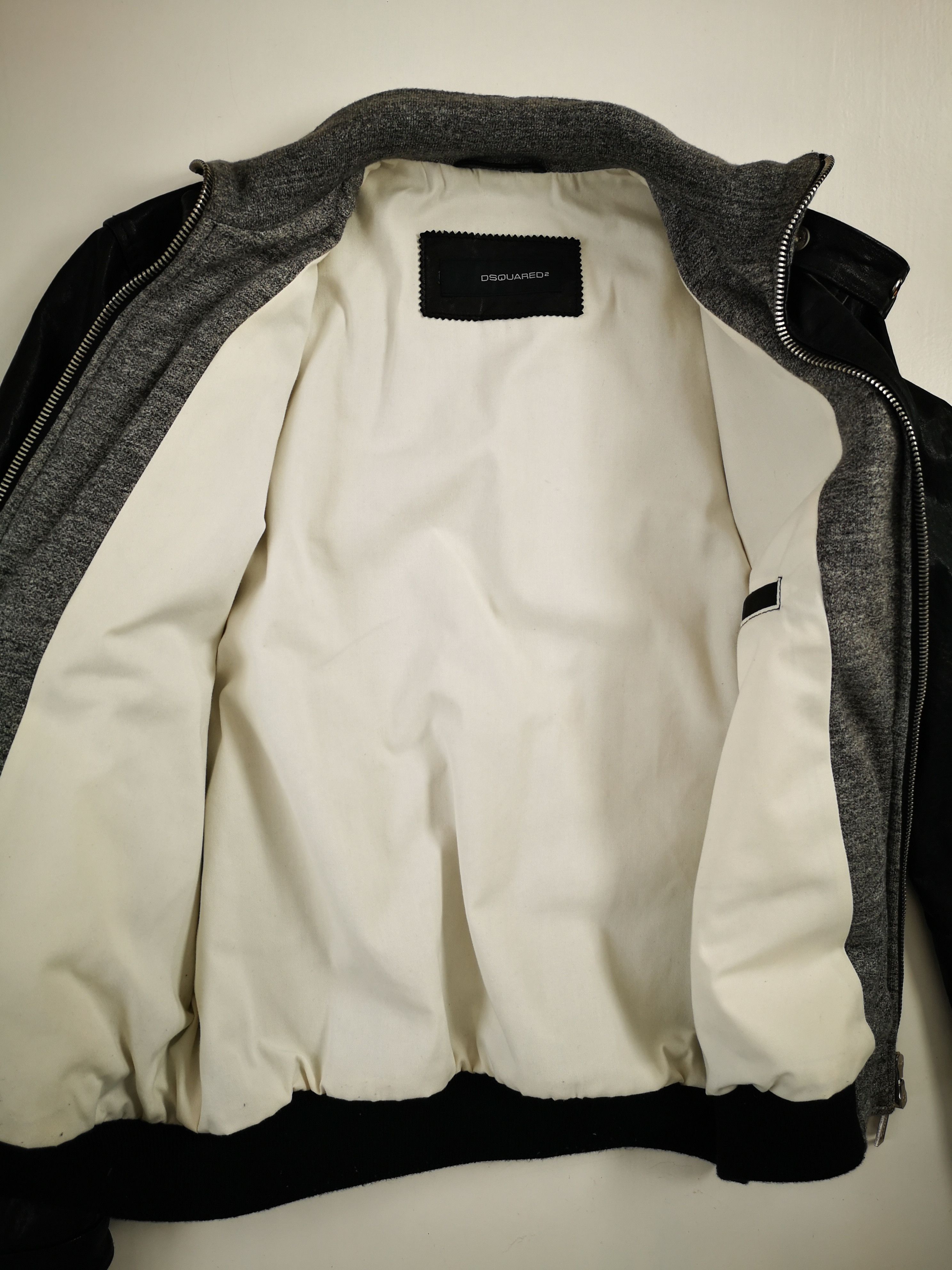 Dsquared2 DSQUARED2 BLACK BIKER LEATHER JACKET GREY SLEEVES SZ. M Size US M / EU 48-50 / 2 - 8 Thumbnail