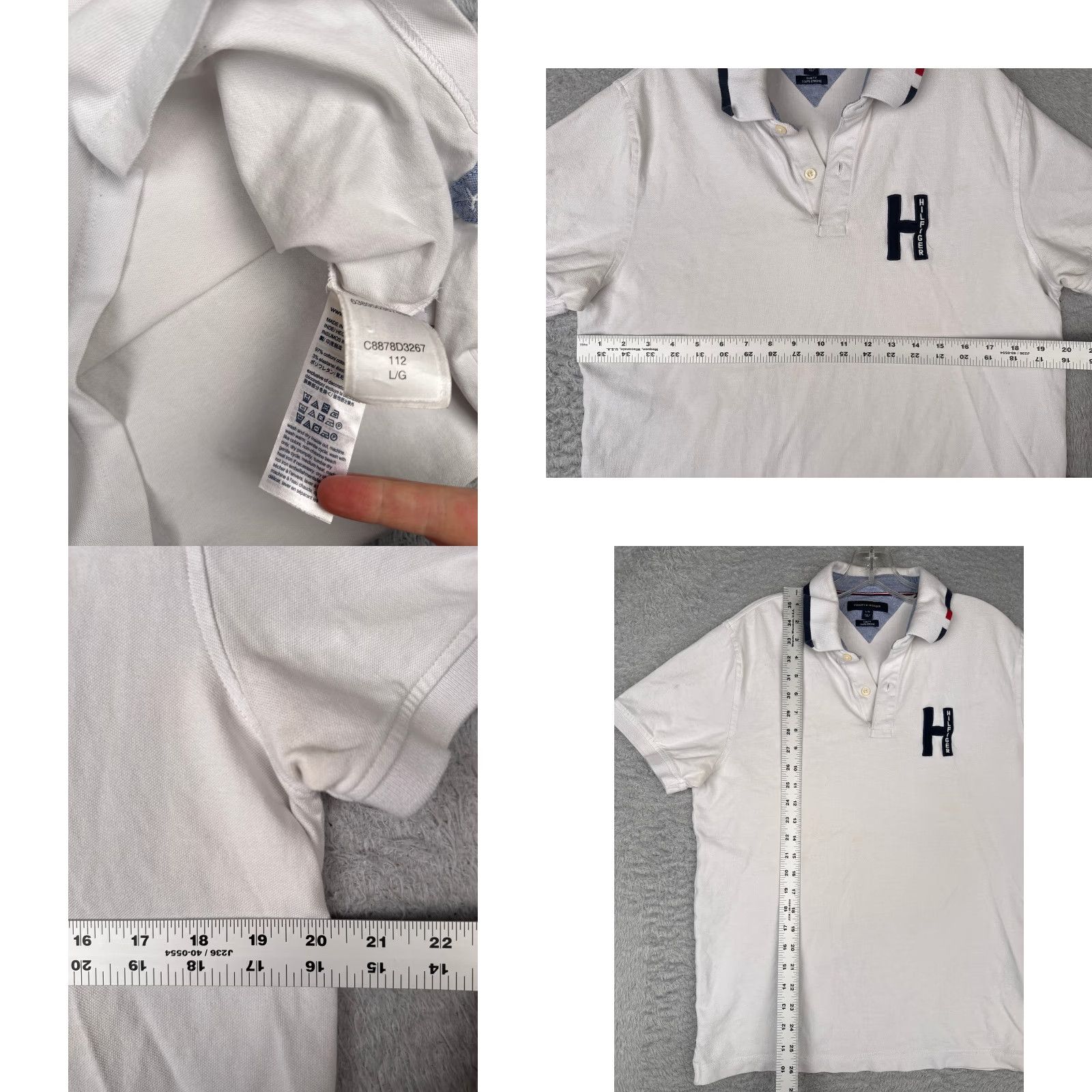 Tommy Hilfiger VINTAGE Tommy Hilfiger Polo Shirt Men Large White Cotton Blend Short Sleeve Slim READ Size US L / EU 52-54 / 3 - 8 Thumbnail
