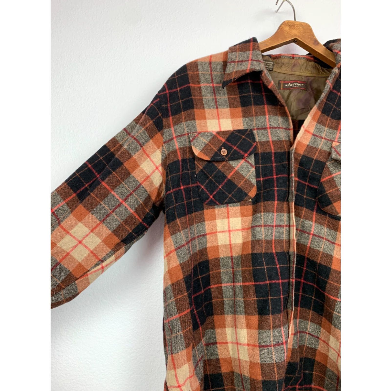 Arrow VINTAGE Arrow Cluett Orange Black Long Sleeve Plaid Wool Blend Shirt Korea XL Size US XL / EU 56 / 4 - 4 Thumbnail