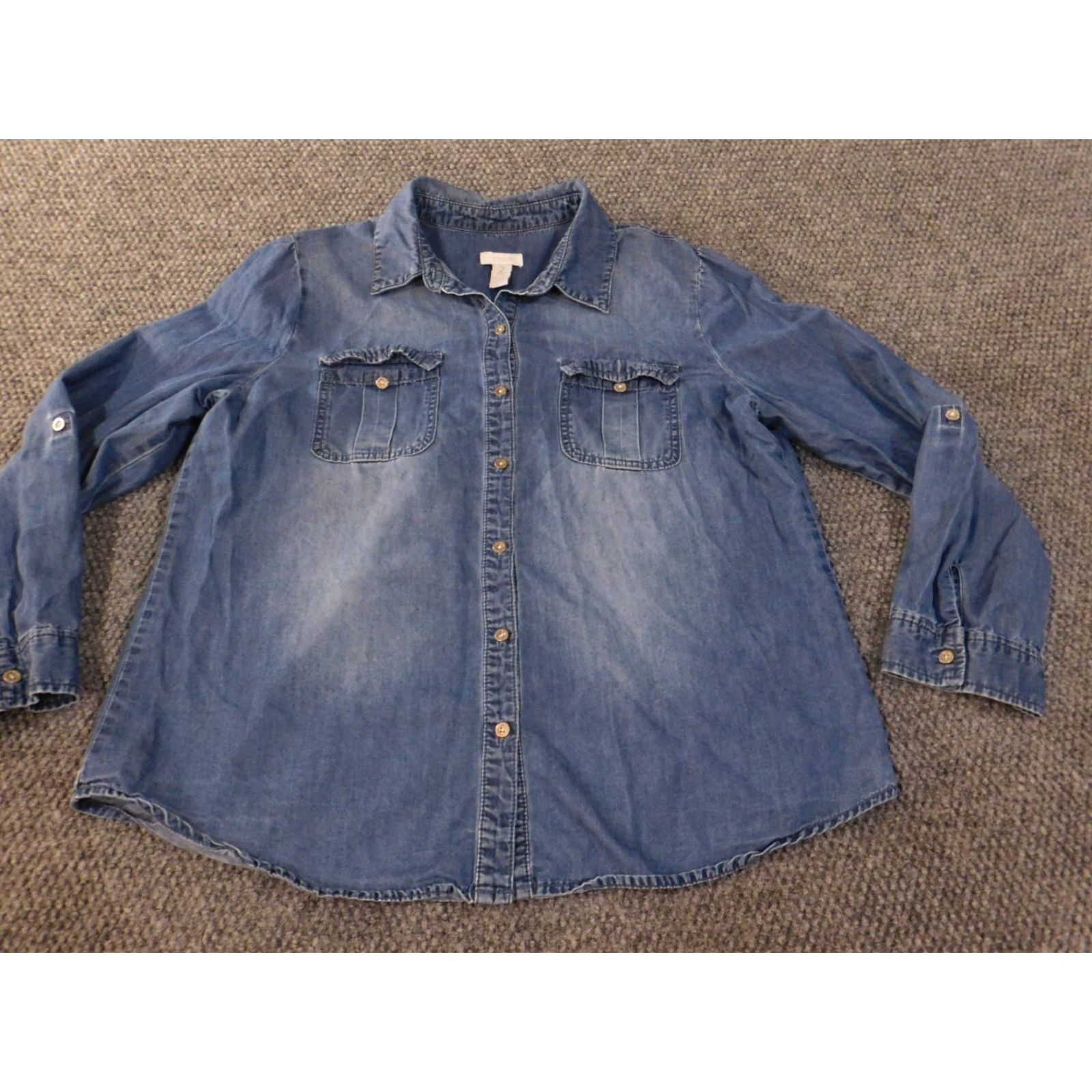Vintage Chicos Button-Up Shirt Women Denim Blue Cotton Lyocell Pockets Casual Long Sleeve Size 2 Regular Vintage No Size XS / US 0-2 / IT 36-38 - 3 Thumbnail