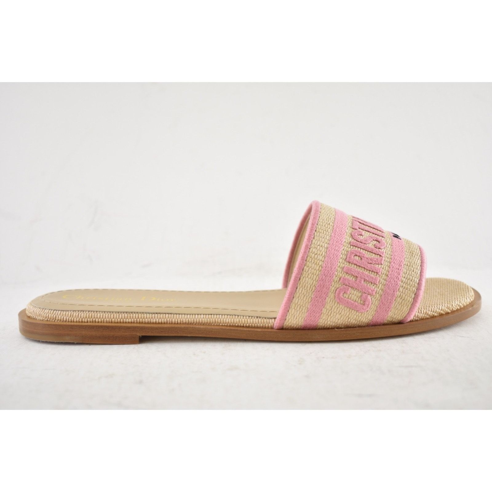 Dior Christian Dior Dway Pink Beige Raffia Logo Slide Sandal 38.5 Size US 8.5 / IT 38.5 - 2 Thumbnail