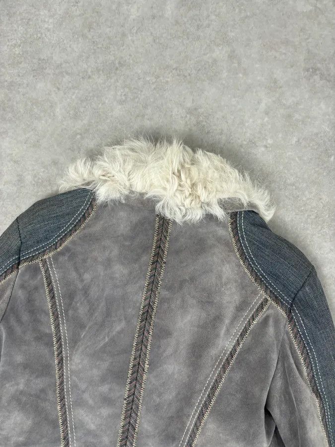 Just Cavalli AW2005 Cavalli Mongolian Fur Grey Leather & Blue Denim Jacket Size M / US 6-8 / IT 42-44 - 7 Thumbnail
