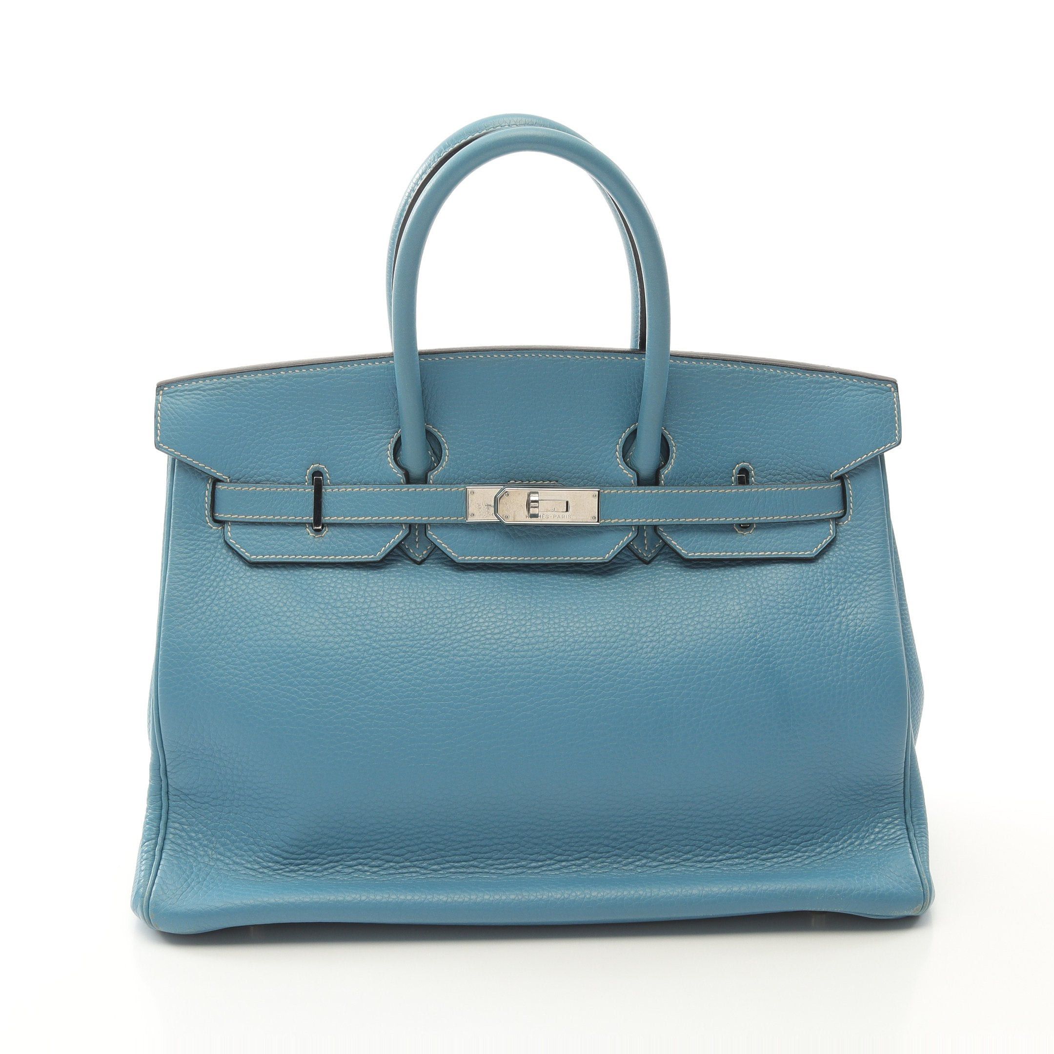 Hermes Hermes Birkin 35 Blue Jean Handbag Clemence Leather Light Silver Hardware Stamp Size ONE SIZE - 1 Thumbnail