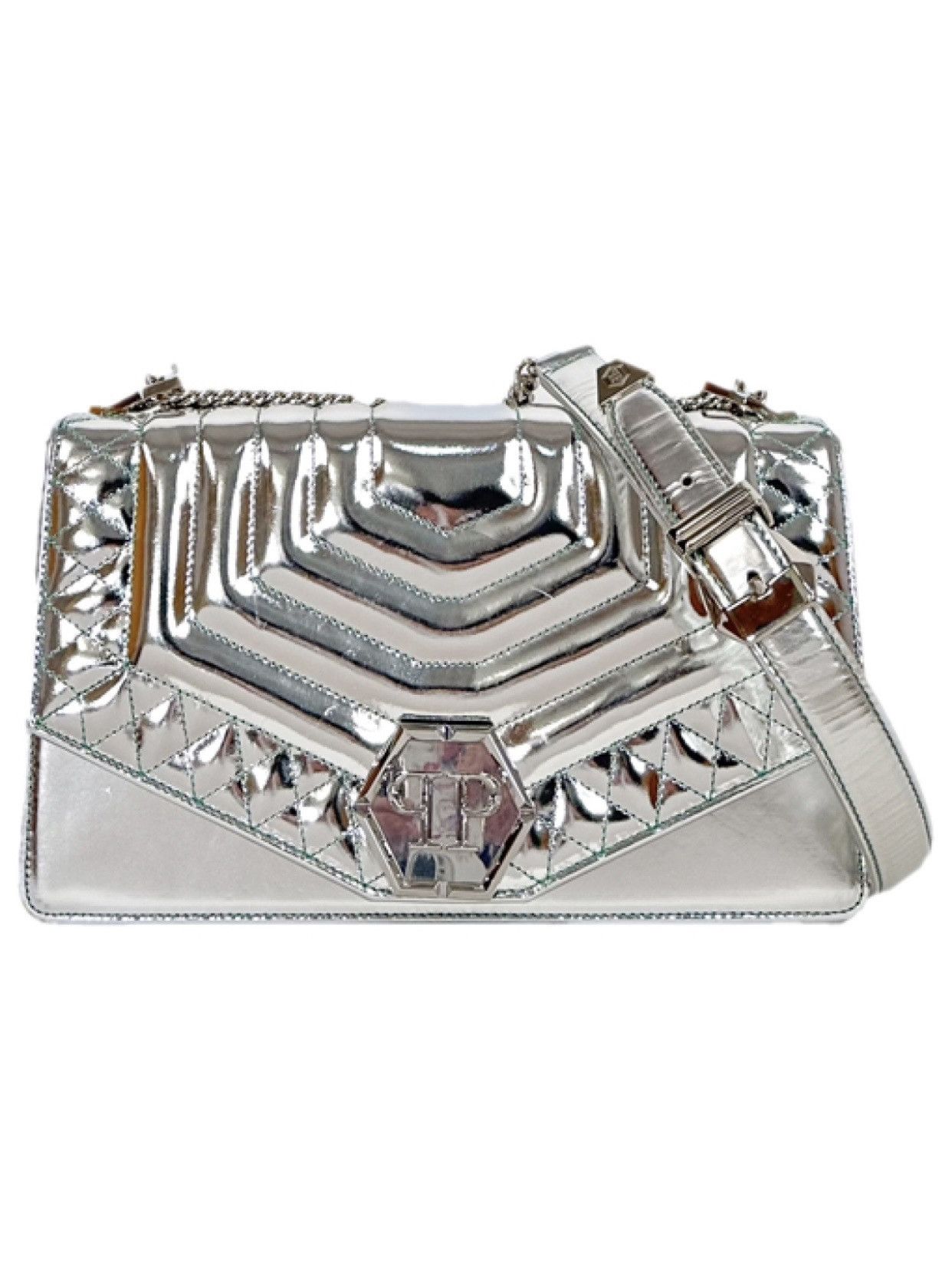 Philipp Plein Hexagon shoulder bag silver.
