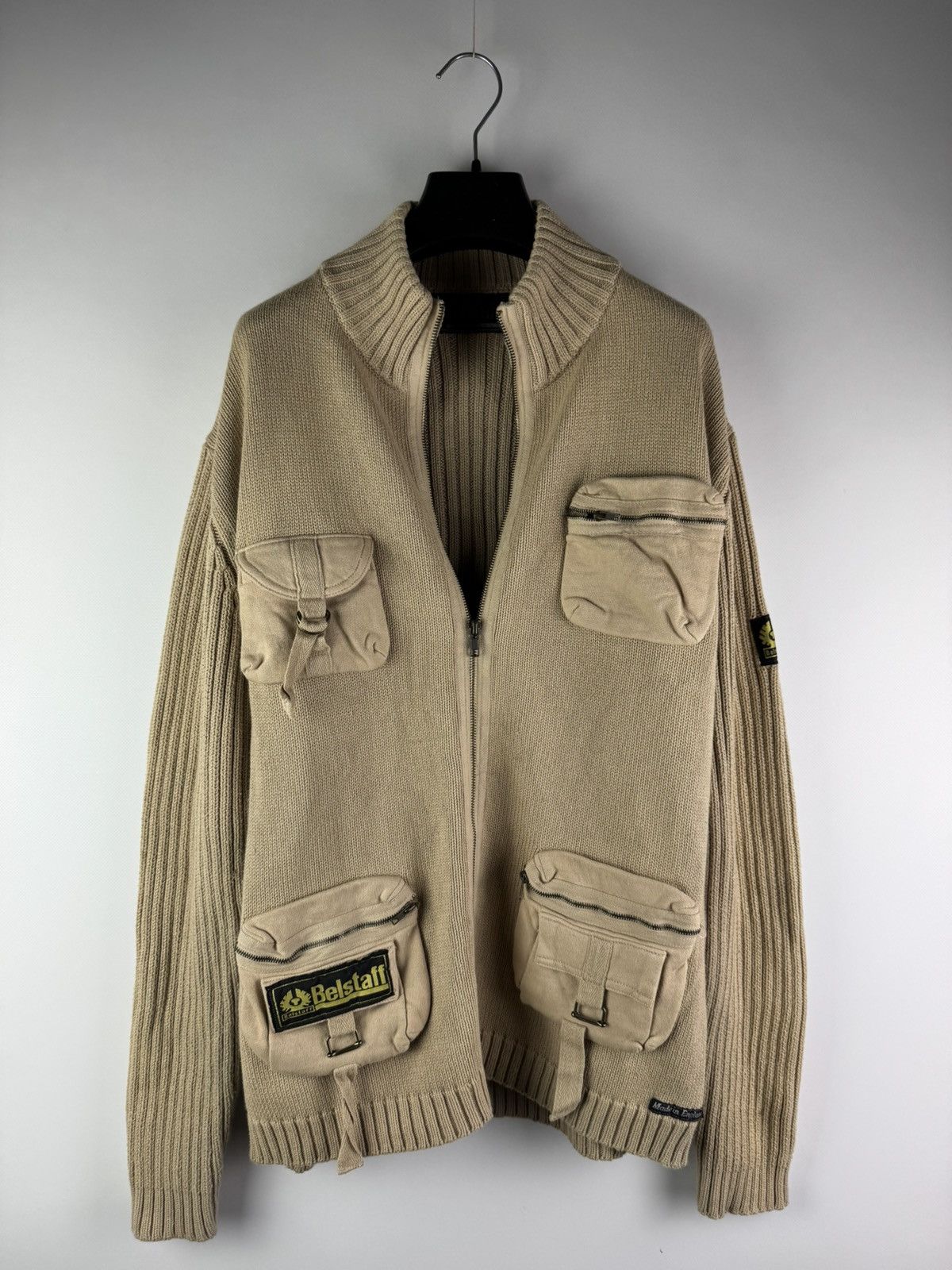 Vintage 90s Belstaff Zip Up Sweater / Knit Beige