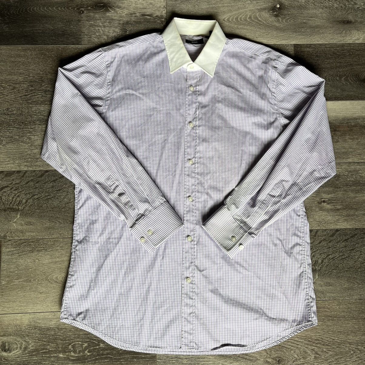 Designer × Hugo Boss × Vintage Vintage Hugo Boss Check Purple/White Button Up Dress Shirt Size US XL / EU 56 / 4 - 1 Thumbnail