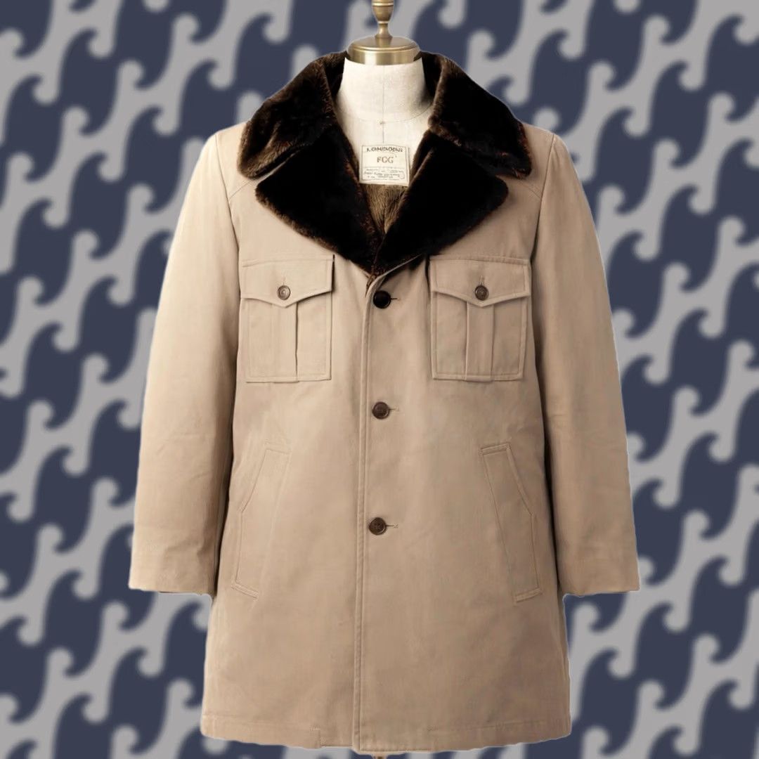 London Fog VINTAGE London Fog Mens Trench Coat Overcoat Tan Car Coat Faux Fur Collar Pile Lined Long Coat 40R Beige Size US XXS / EU 40 - 1 Thumbnail