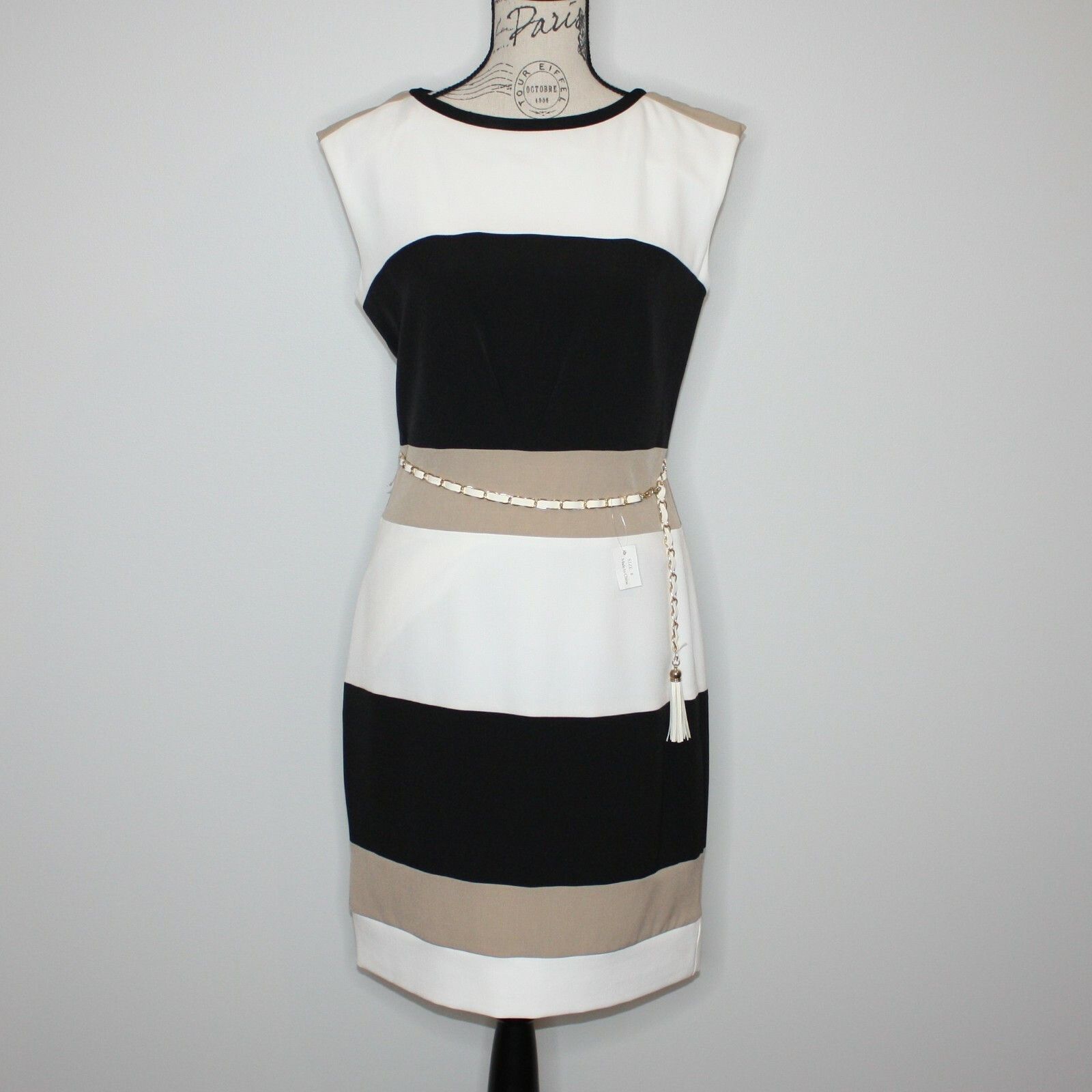 Other SD Collection Neutral Stretch Crepe Color Block Sheath Dress Size M / US 6-8 / IT 42-44 - 11 Thumbnail