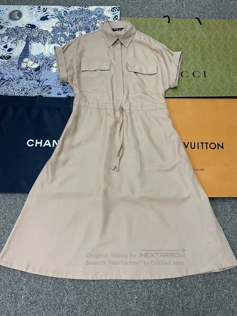Loro Piana LORO PIANA Camel Color Waist Belted Silk Dress Size S / US 4 / IT 40 - 1 Thumbnail